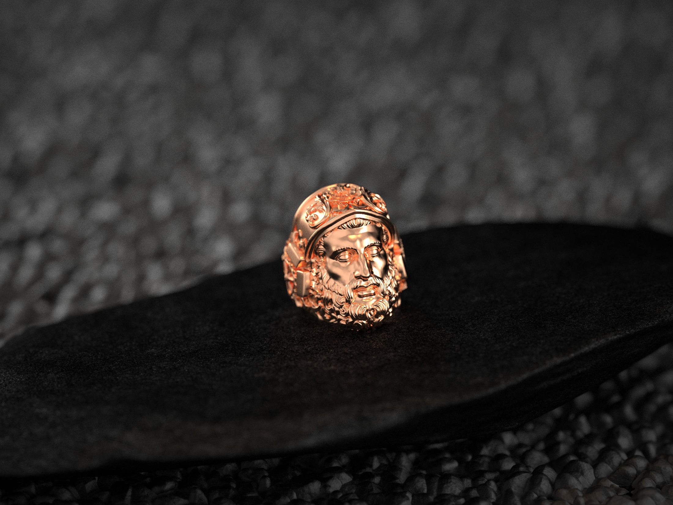 Rose gold plated mythology ring inspired by Jupiter deity,