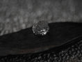 Load image into Gallery viewer, Angled view of silver Medusa ring on dark stone.
