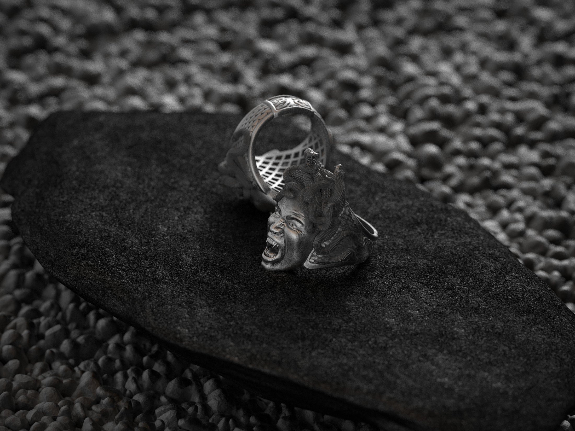 Medusa Gorgon Snake Head Silver Signet Ring – Mythic Goddess Jewelry Unisex Divine Protection Traveler Ring