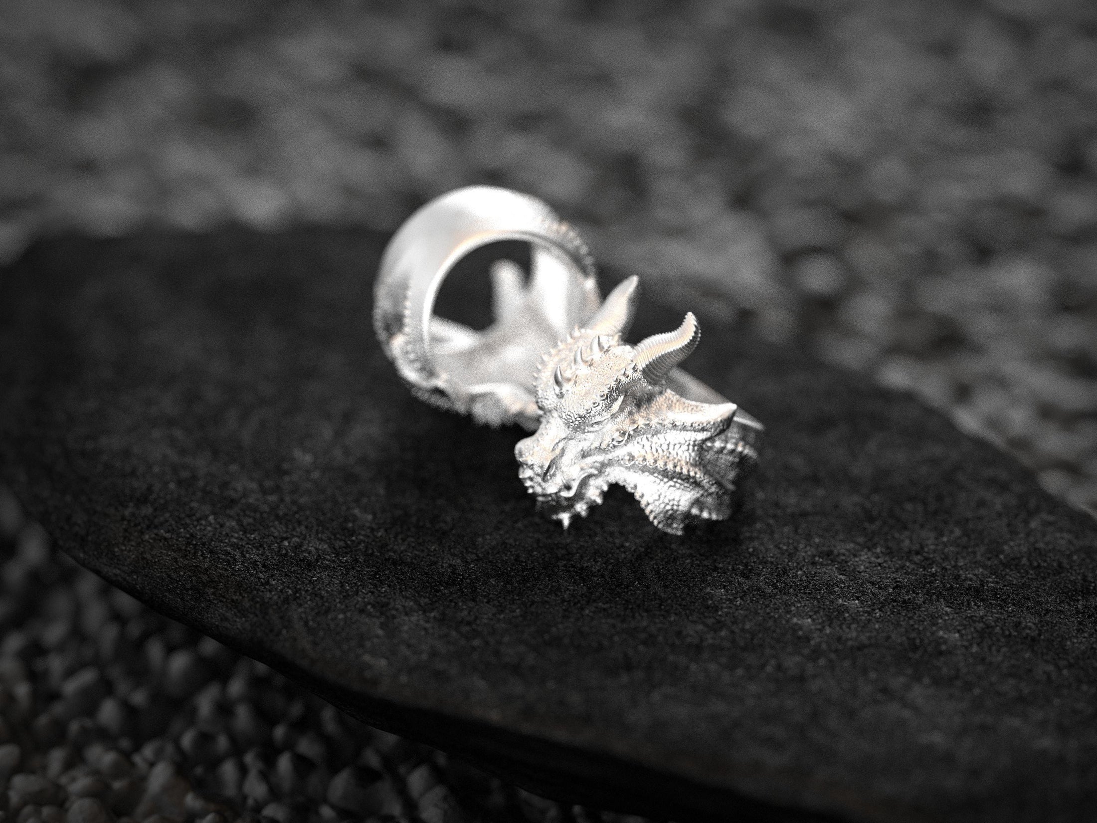 Interior band view of the sterling silver ring showing maker’s hallmark on the smooth inner surface.