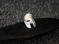 Bild in Galerie-Betrachter laden, Front view of the polished sterling silver Spartan helmet ring showing realistic cracks and textured surface.
