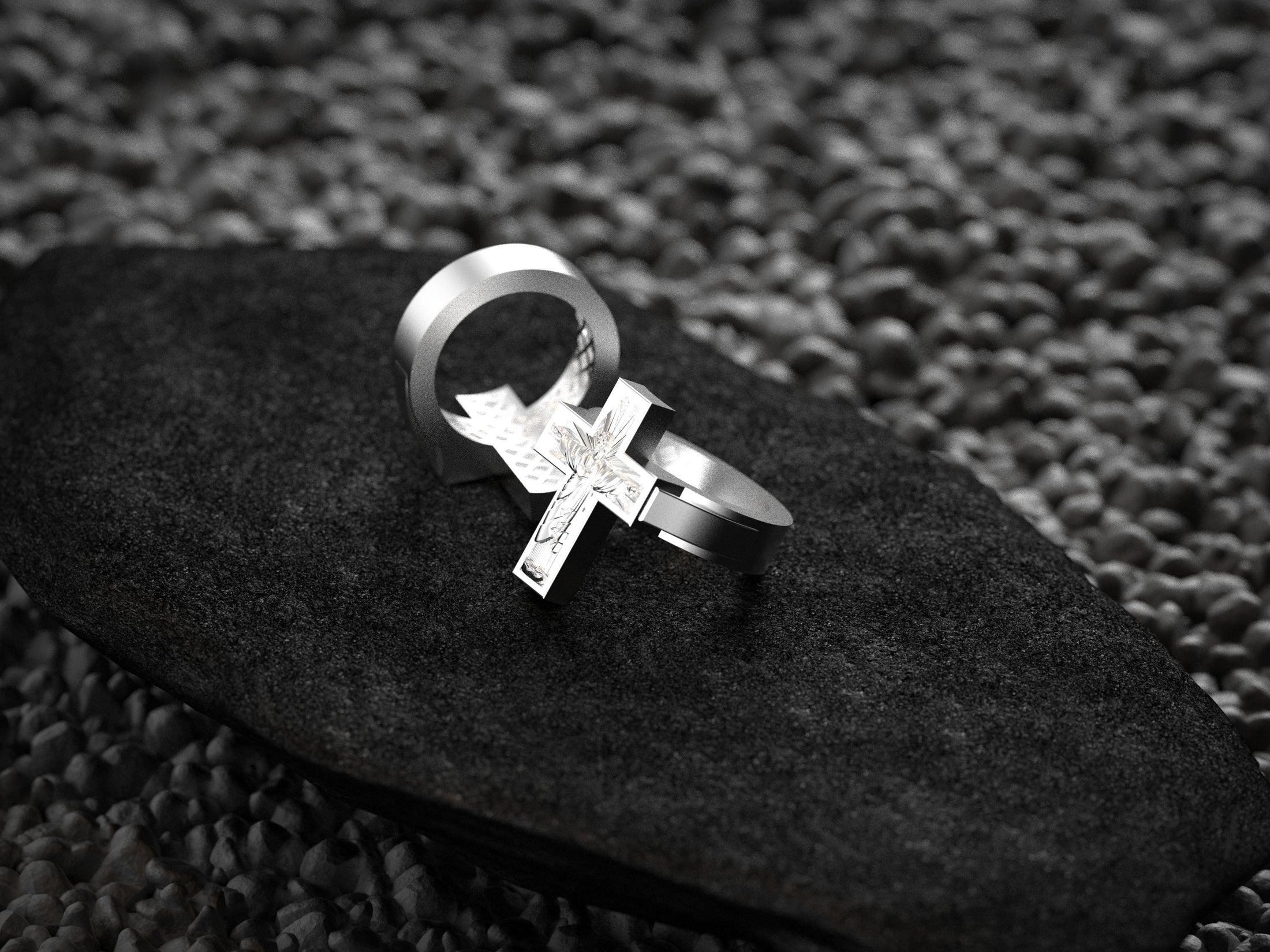 Sacred Heart Christ The Redeemer Cross Signet Ring | Sterling Silver & Gold-Plated Faith Jewelry