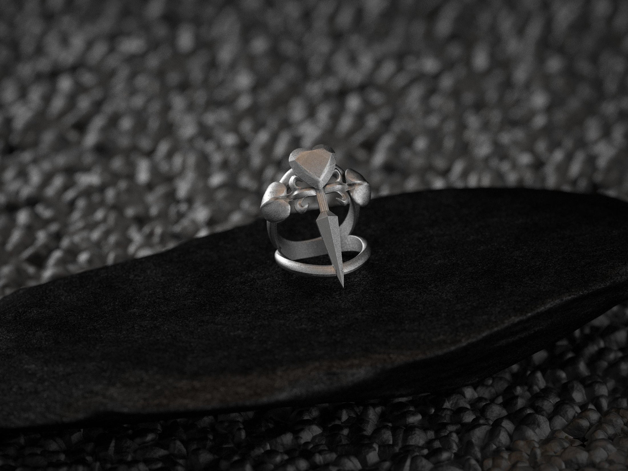 Heart Dagger Ring – Sterling Silver Love and Pain Statement Ring for Gothic, Romantic & Symbolic Jewelry Style