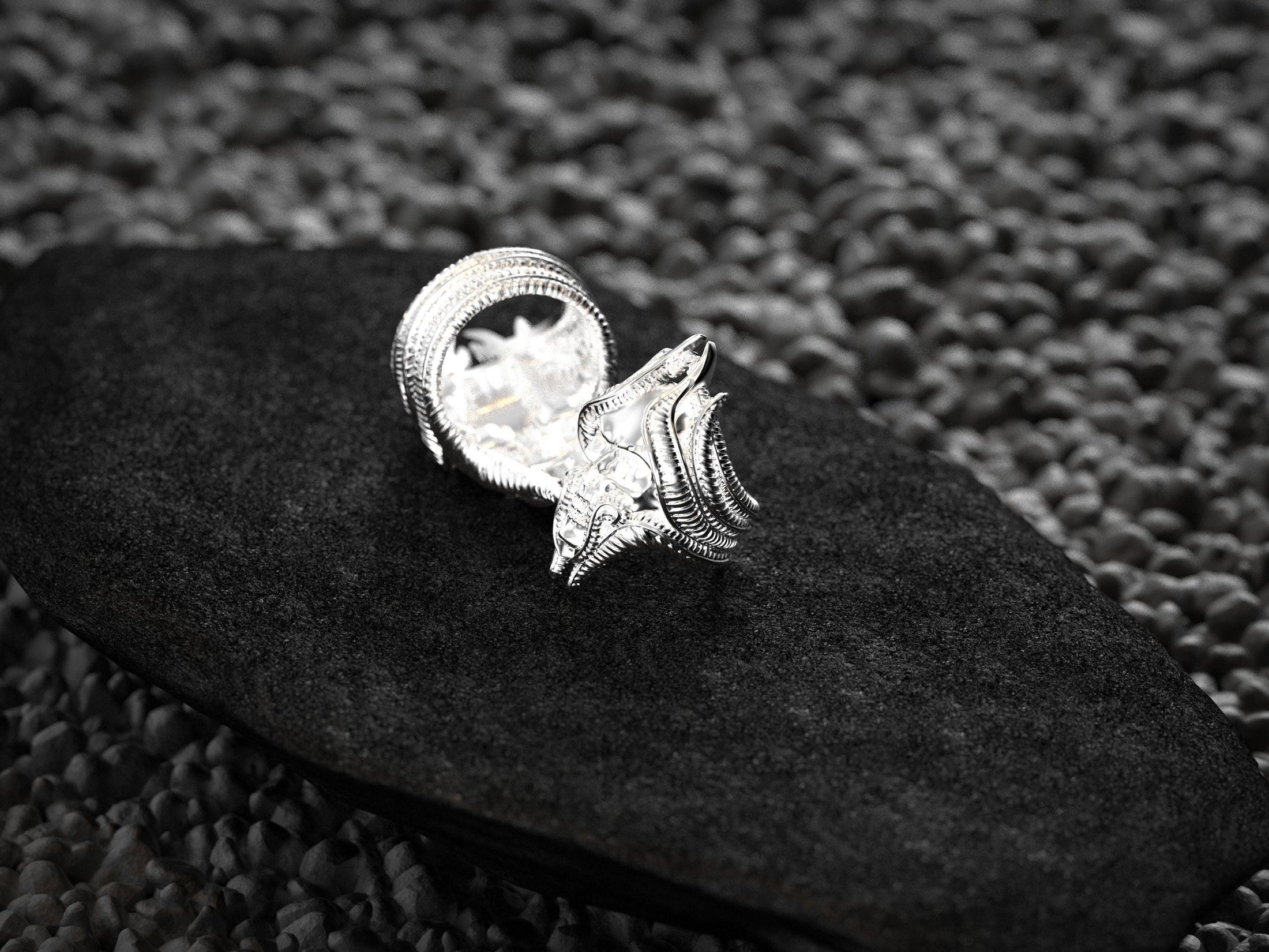 Lich Skull Wizard Ring – Gothic Fantasy DnD Jewelry for Dark Mage, Undead Sorcerer Ring in Sterling Silver