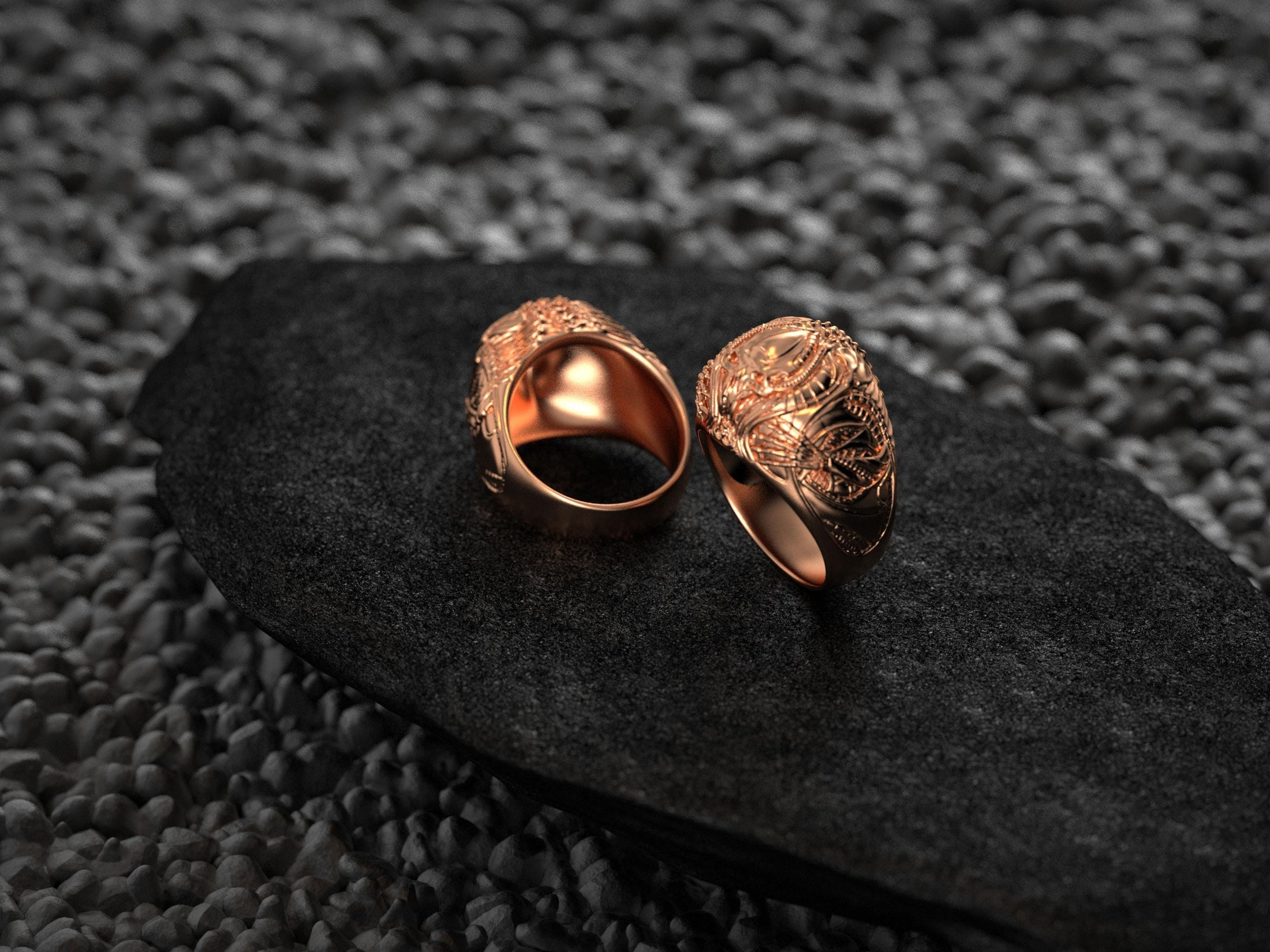 Giger Alien Skull Ring – Biomechanical Sci-Fi Gothic Jewelry in Sterling Silver
