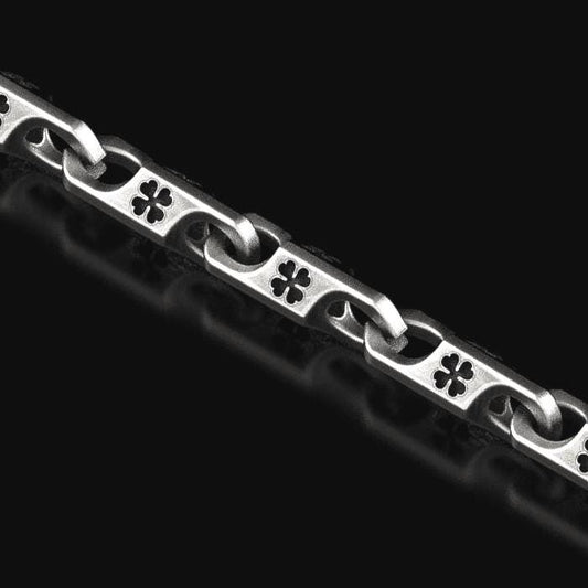 Oxidized silver four-leaf clover chain in sleek minimalist design