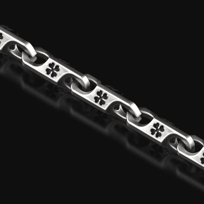 Oxidized silver four-leaf clover chain in sleek minimalist design
