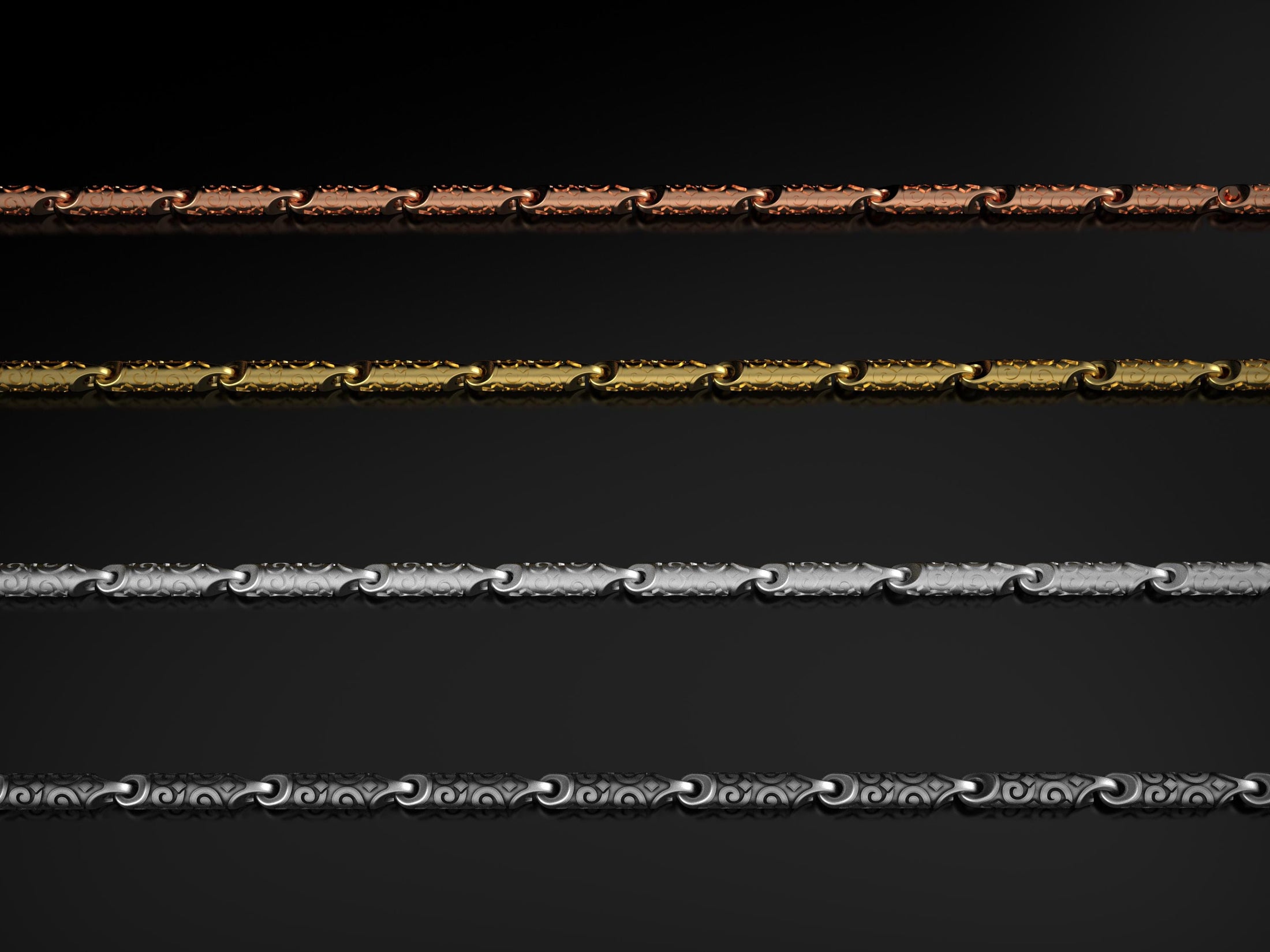 Close-up showing swirl link detailing and depth