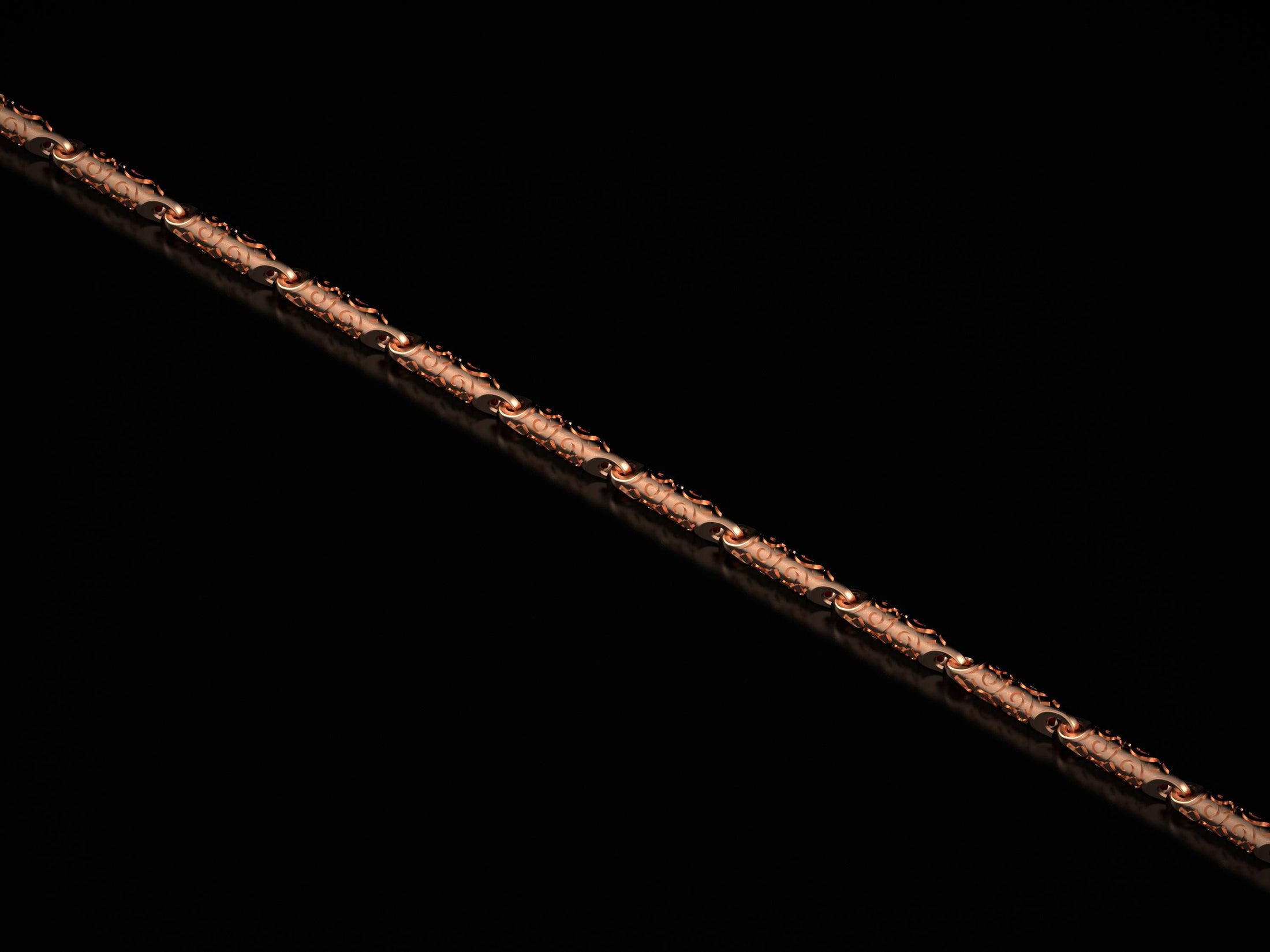 Rose gold plated version of ornamental swirl chain necklace