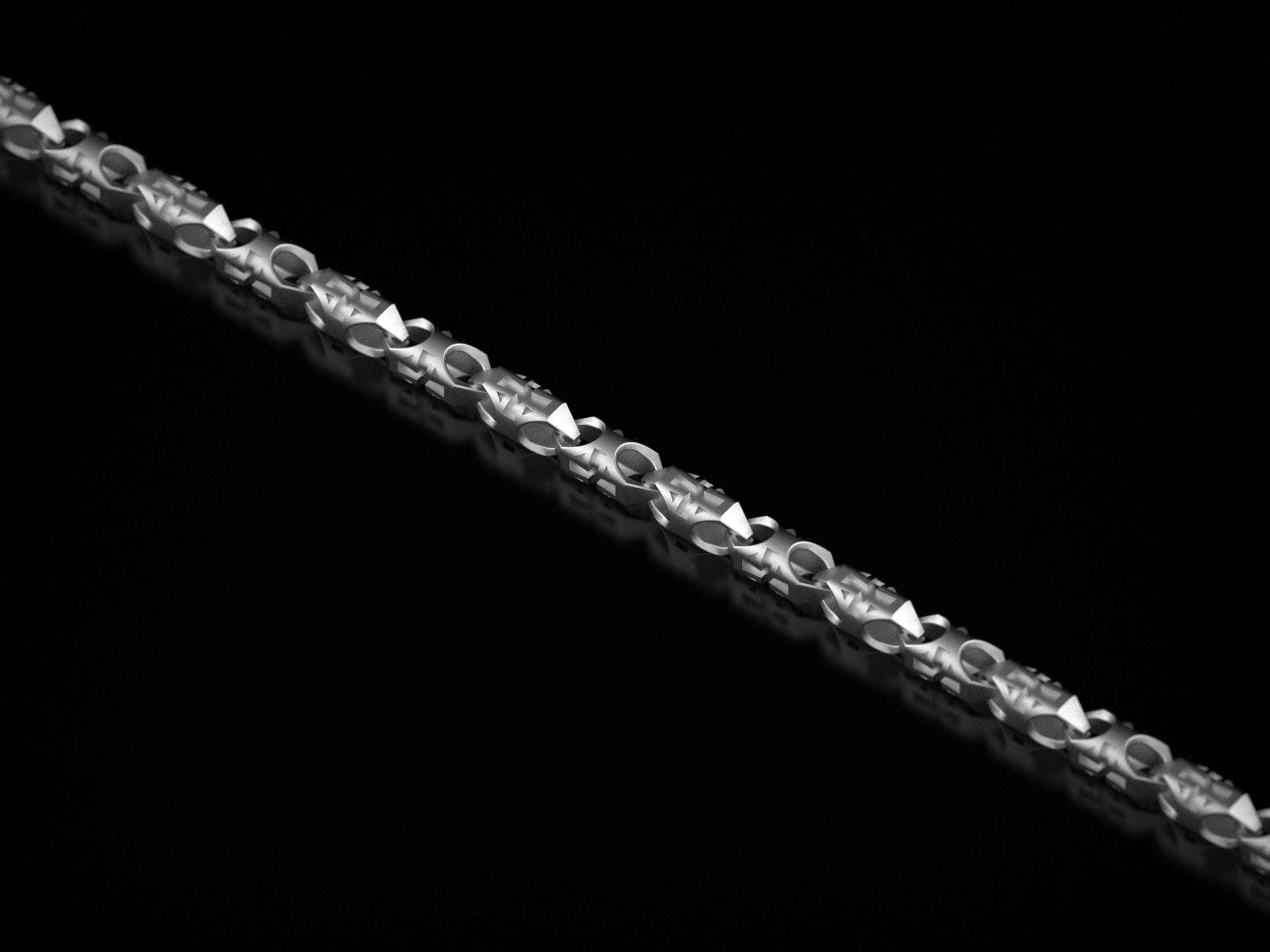 Rhodium plated men’s chain with symbolic cross pattern,