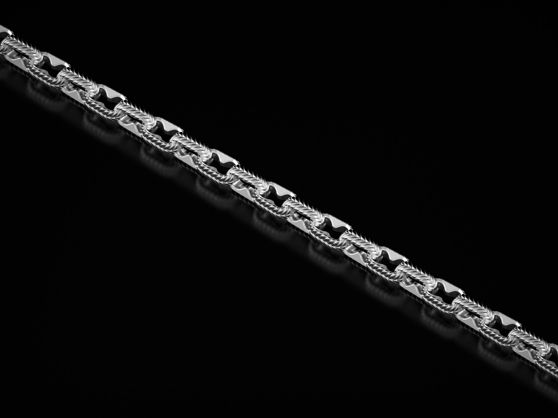 Polished rhodium plated rope link chain
