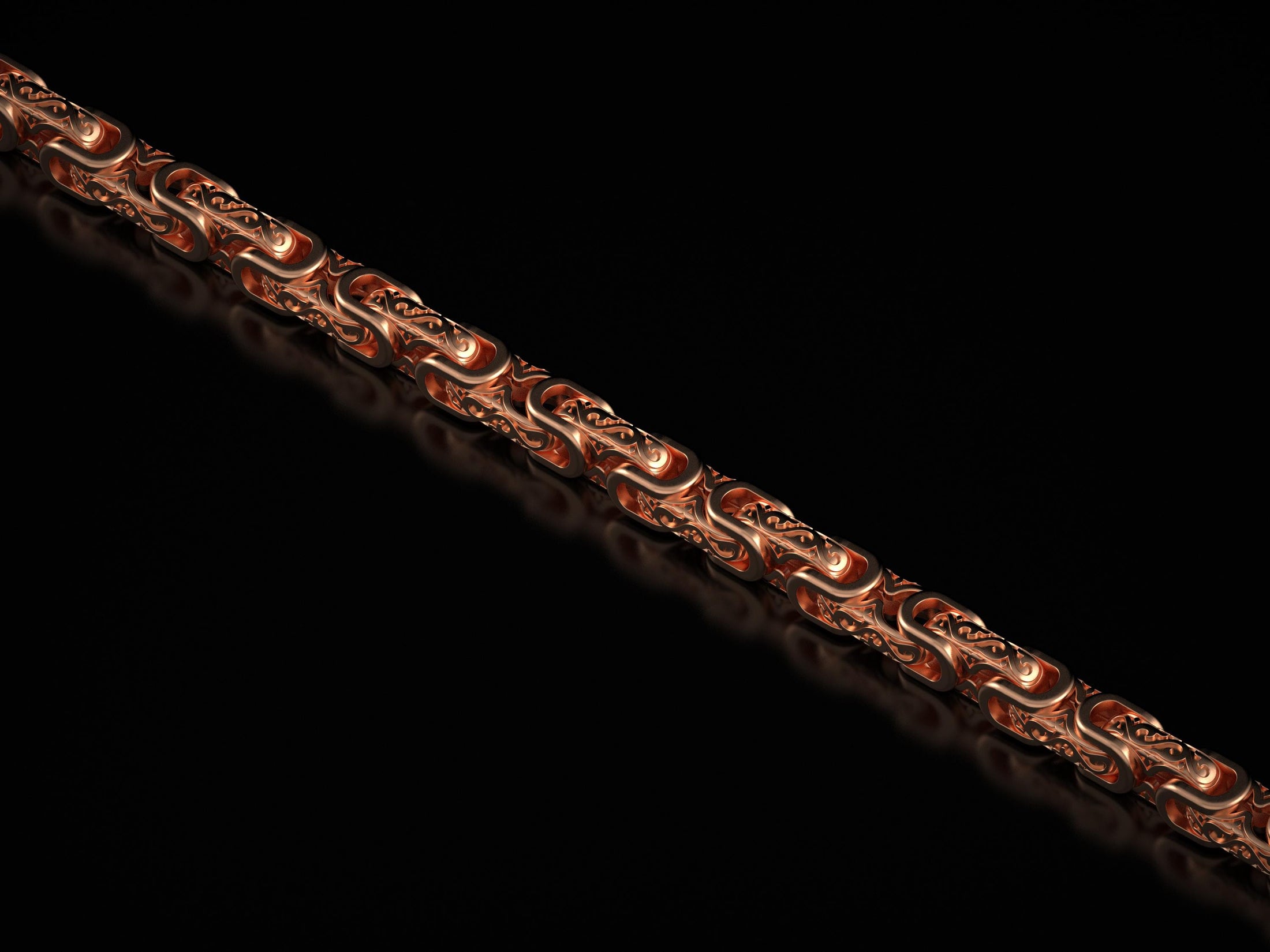 Rose gold-plated vintage link necklace with scroll accents