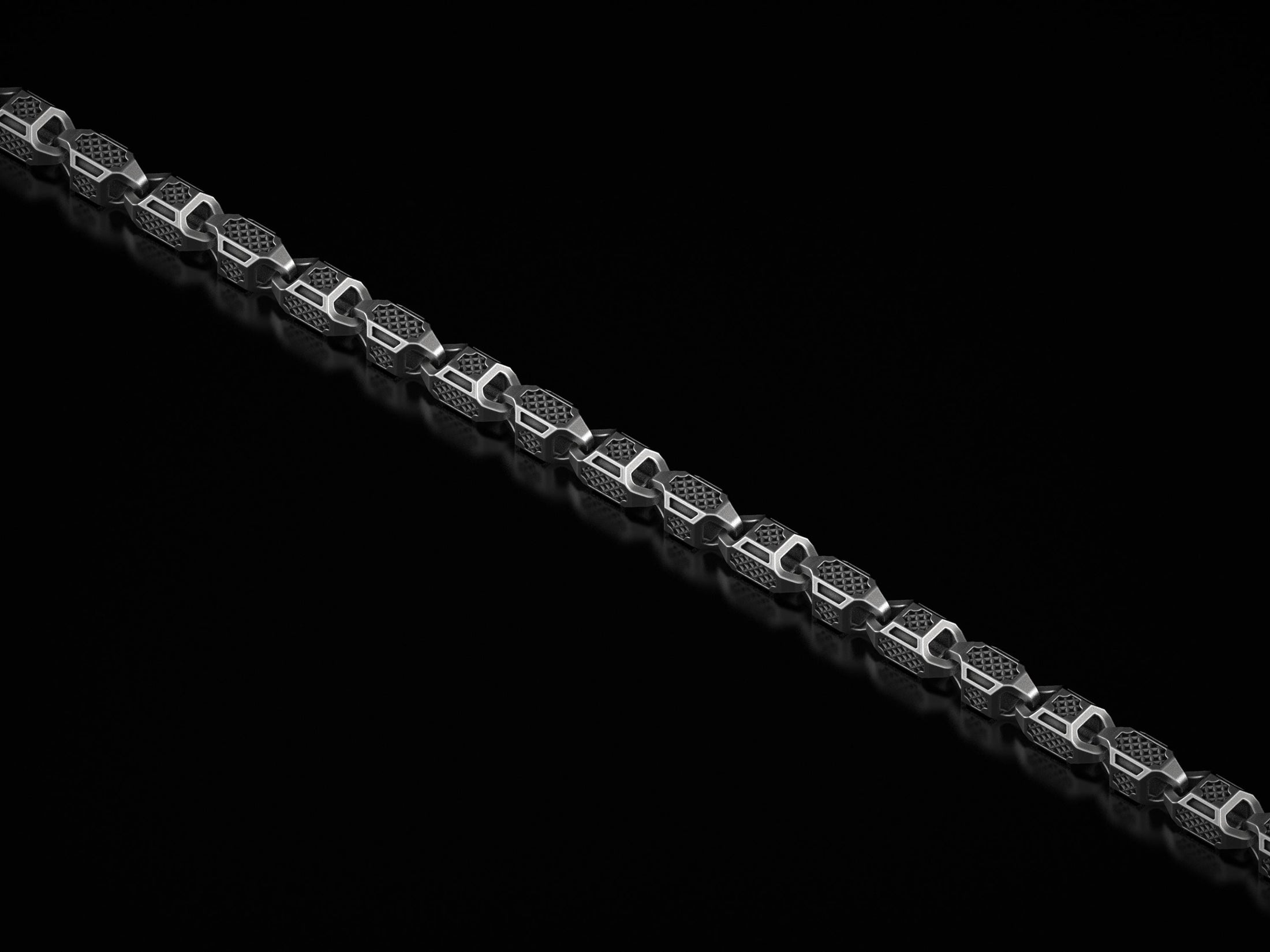 Full view of diamond-grid pattern links