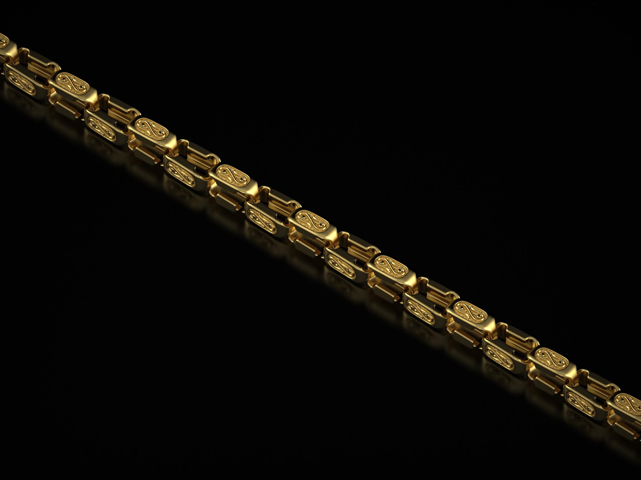 14 K gold vermeil scroll-link necklace laid flat