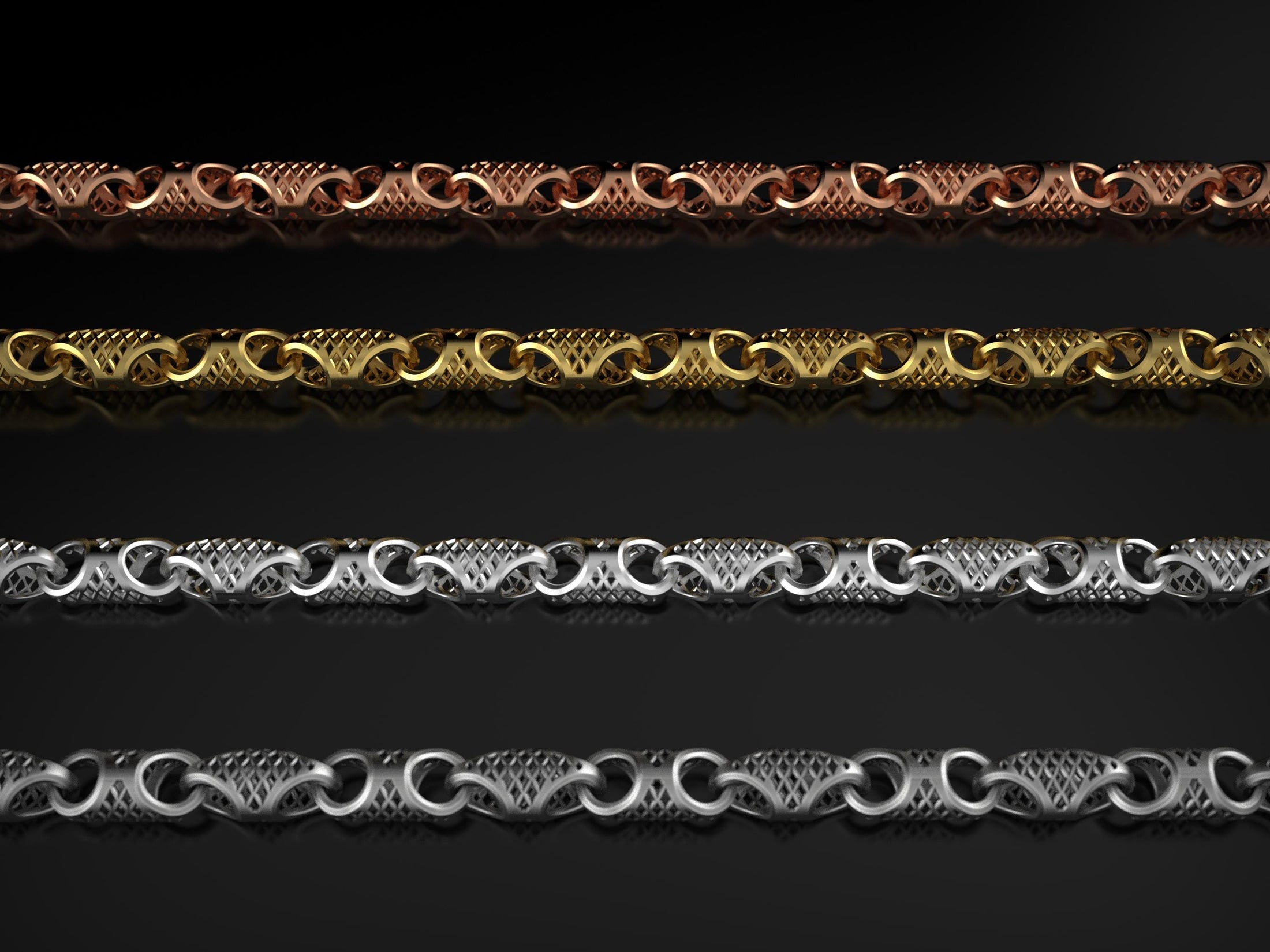 Criss-cross textured men’s chain lineup
