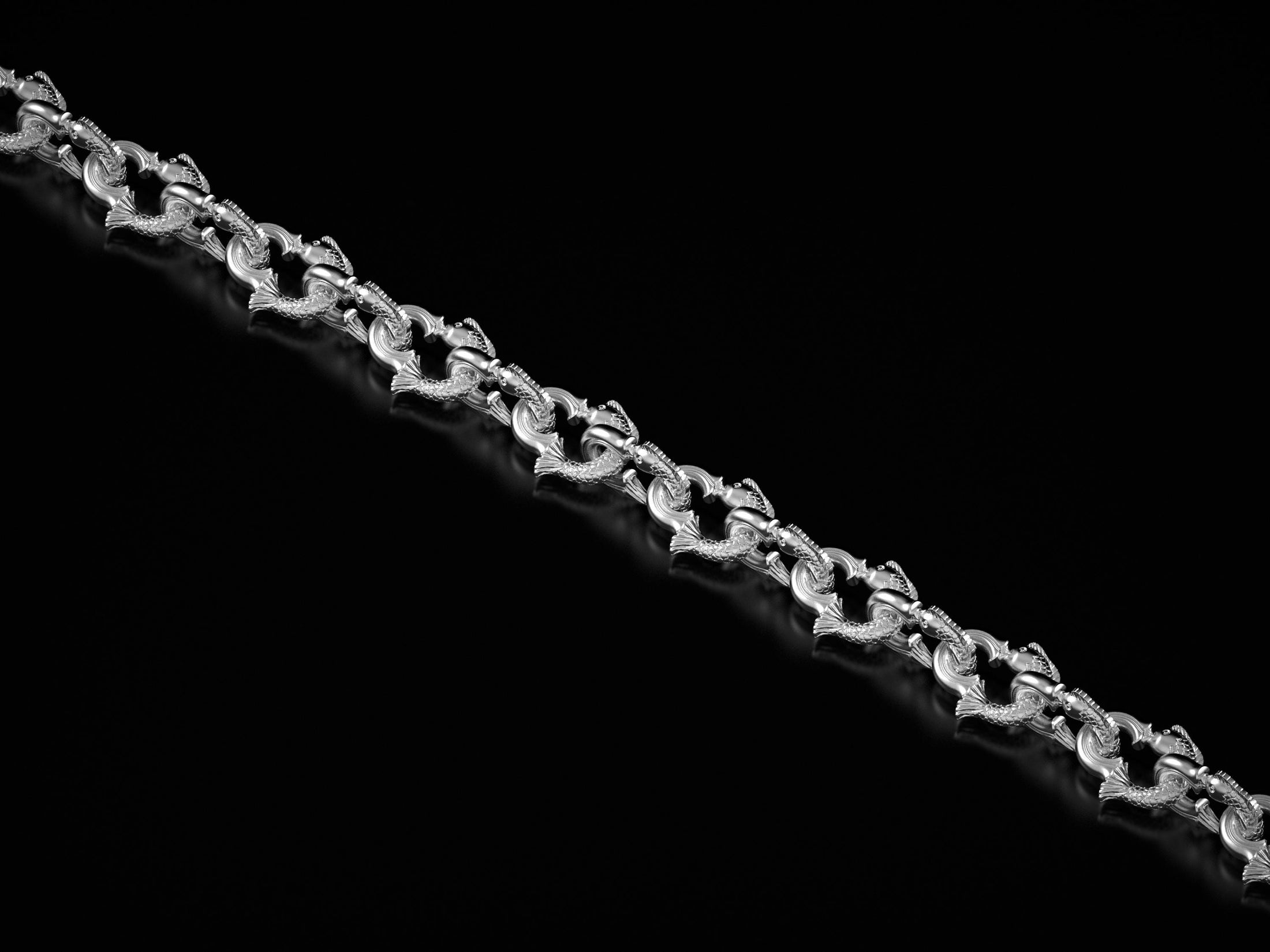 Polished silver koi fish necklace chain