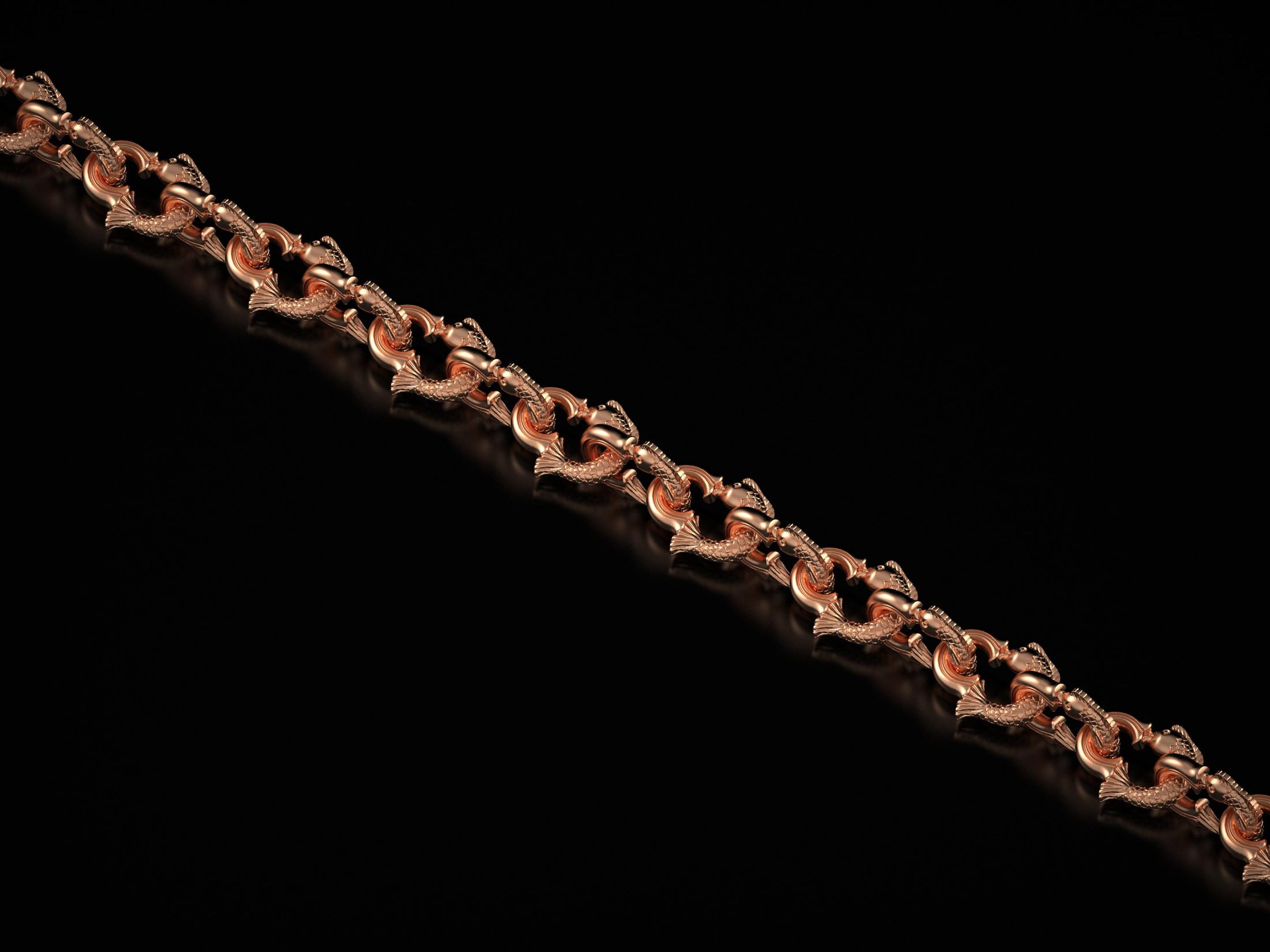 Rose gold fish link chain necklace