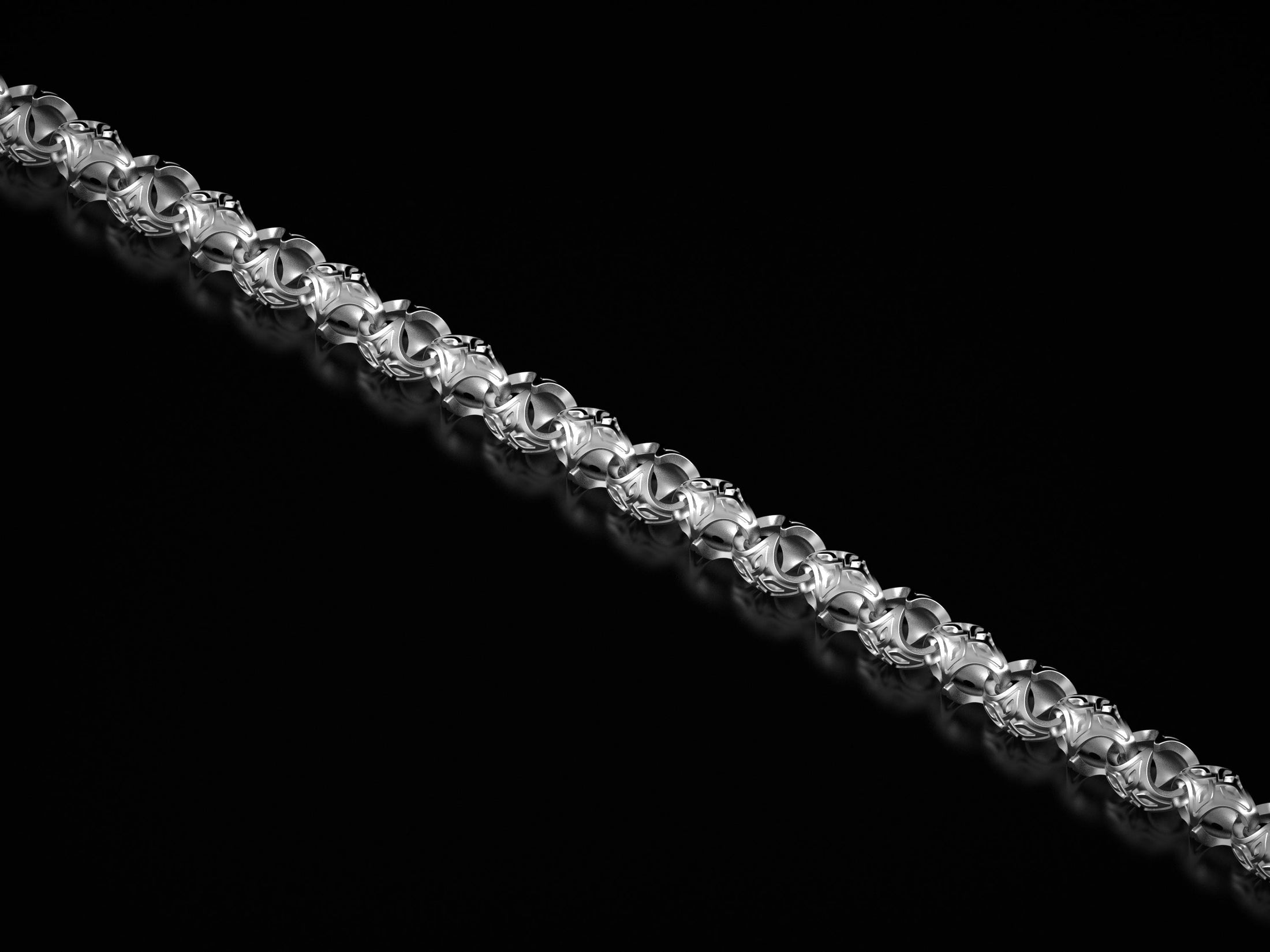 Polished 925 silver Celtic chain necklace on black background