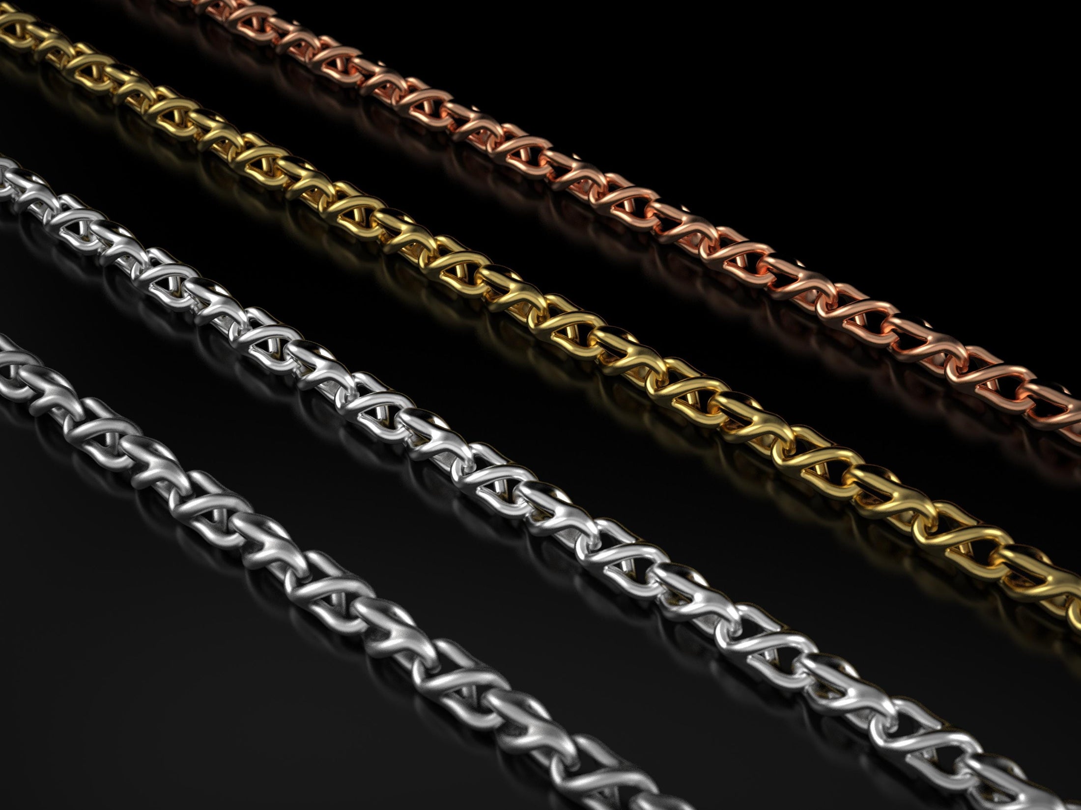 Full-length shot of unisex triangle chain necklace