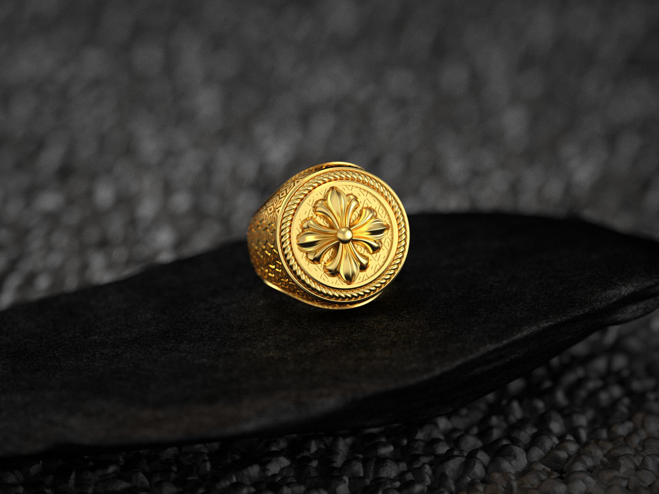 Gold plated sterling silver heraldic ring with medieval emblem,