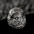 Load image into Gallery viewer, Sterling silver Zeus warrior ring with heroic head and beard,
