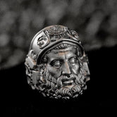 Sterling silver Zeus warrior ring with heroic head and beard,