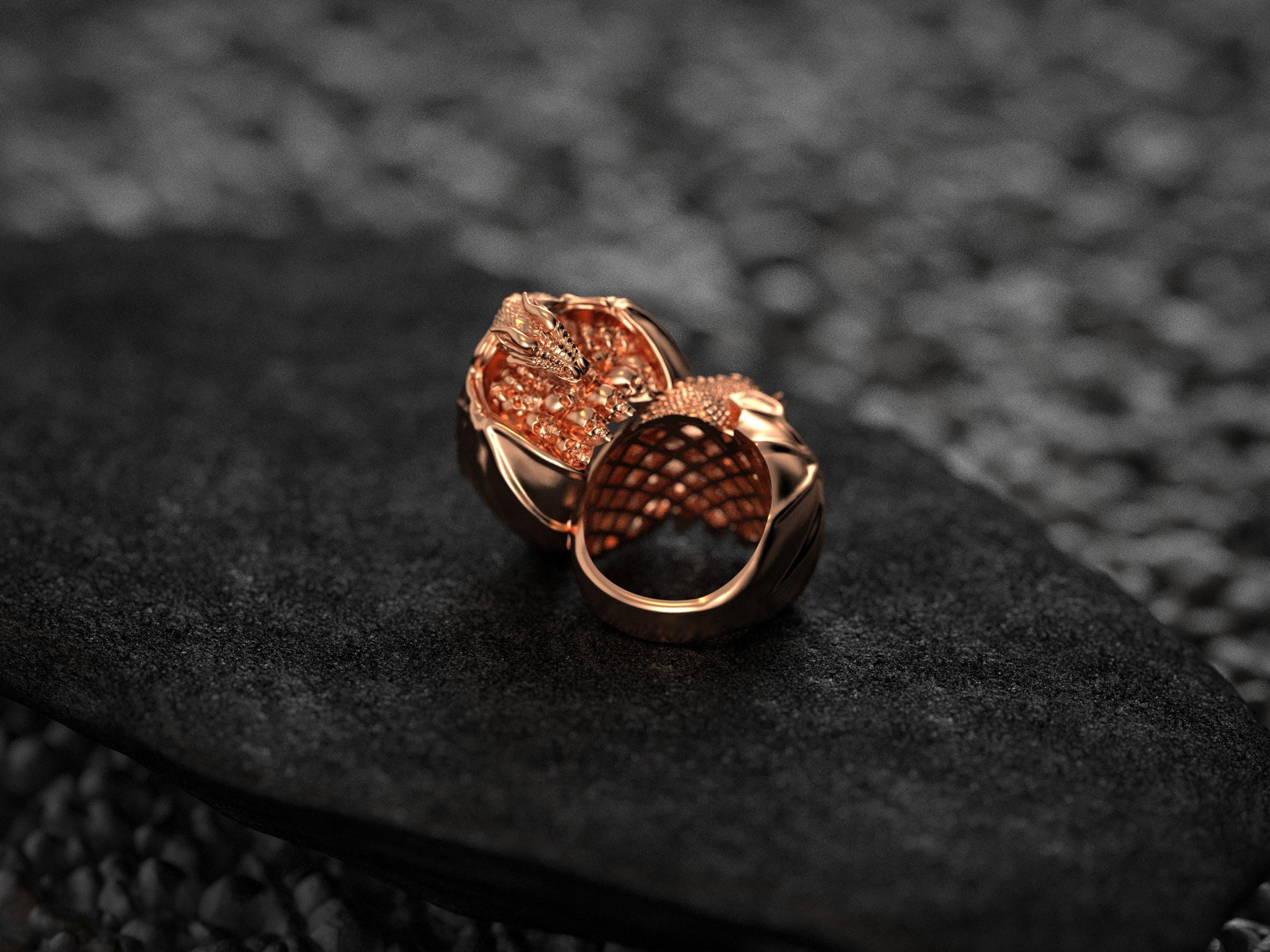 Rear interior view of rose gold dragon ring.