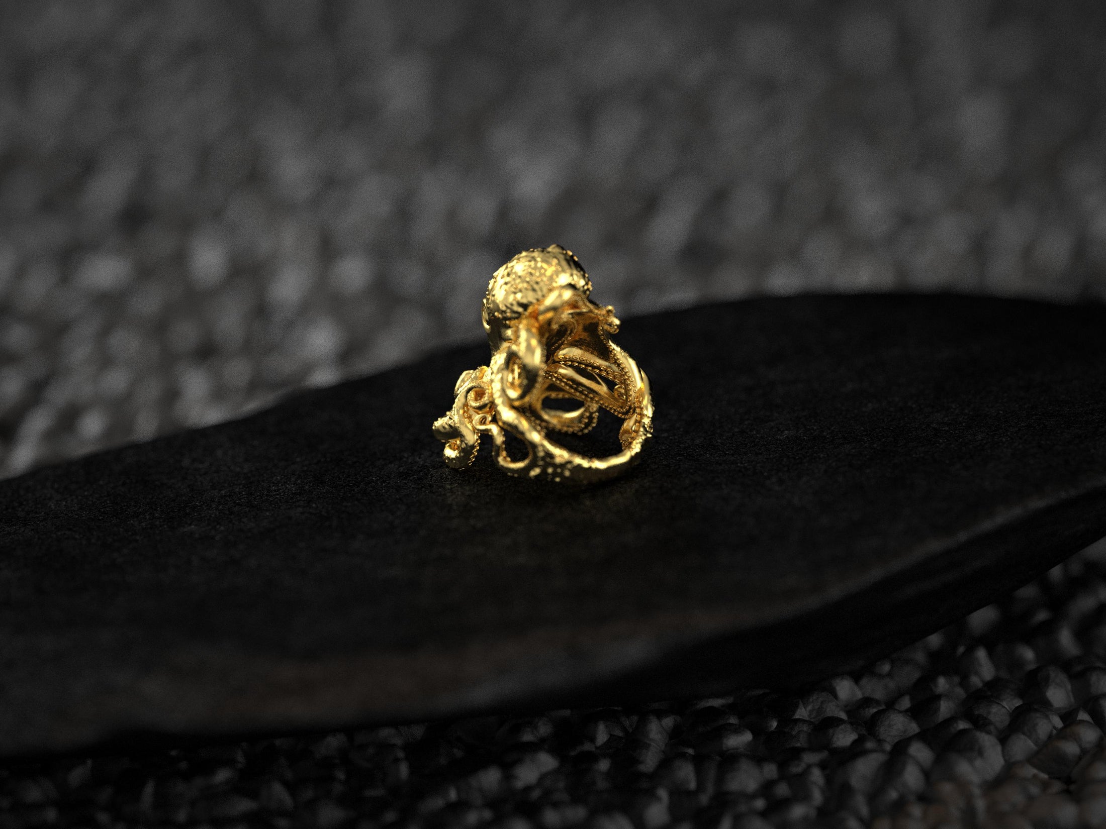 Interior view of gold-plated octopus ring band.