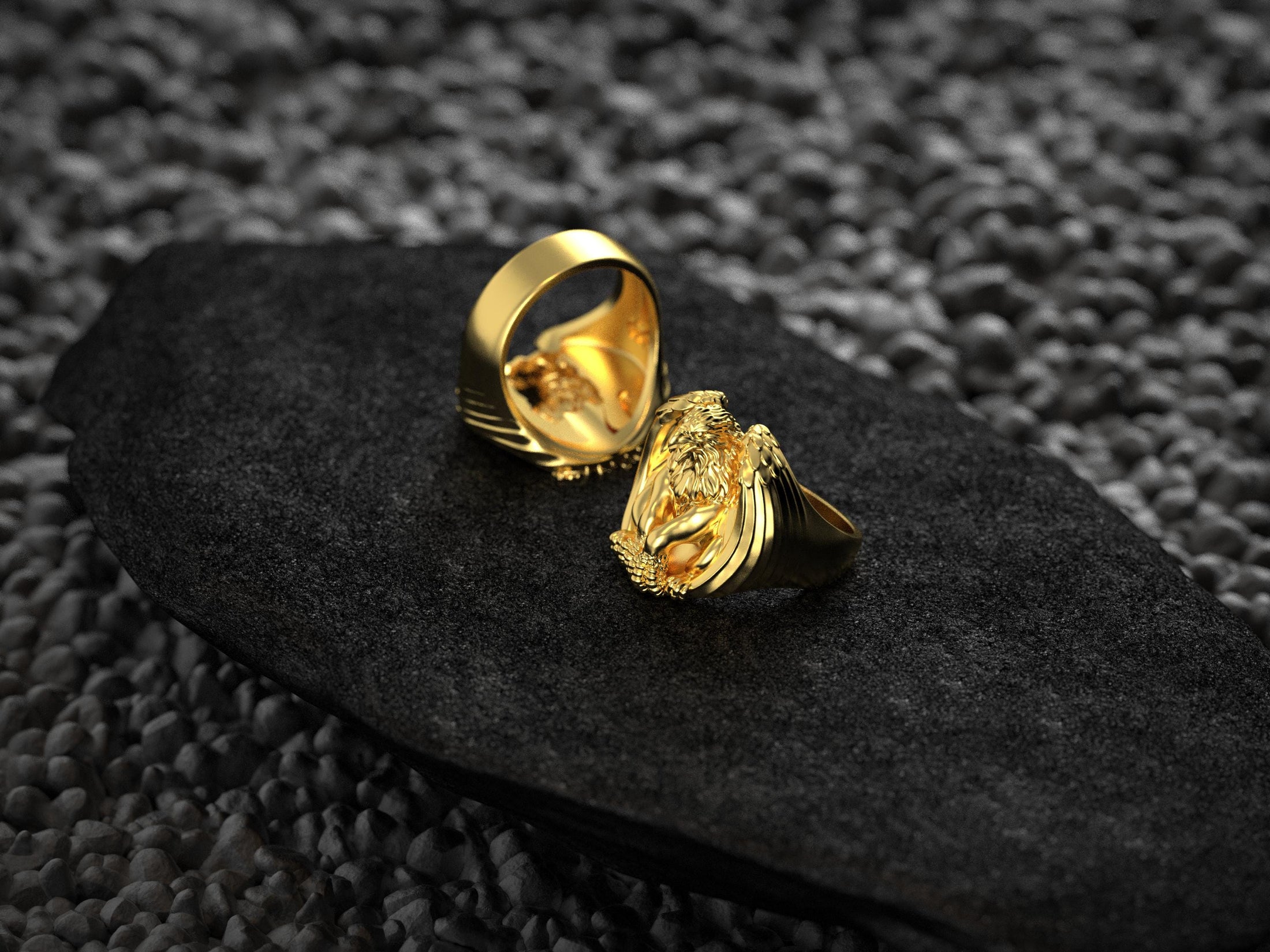 Interior view of gold-plated griffin ring band.