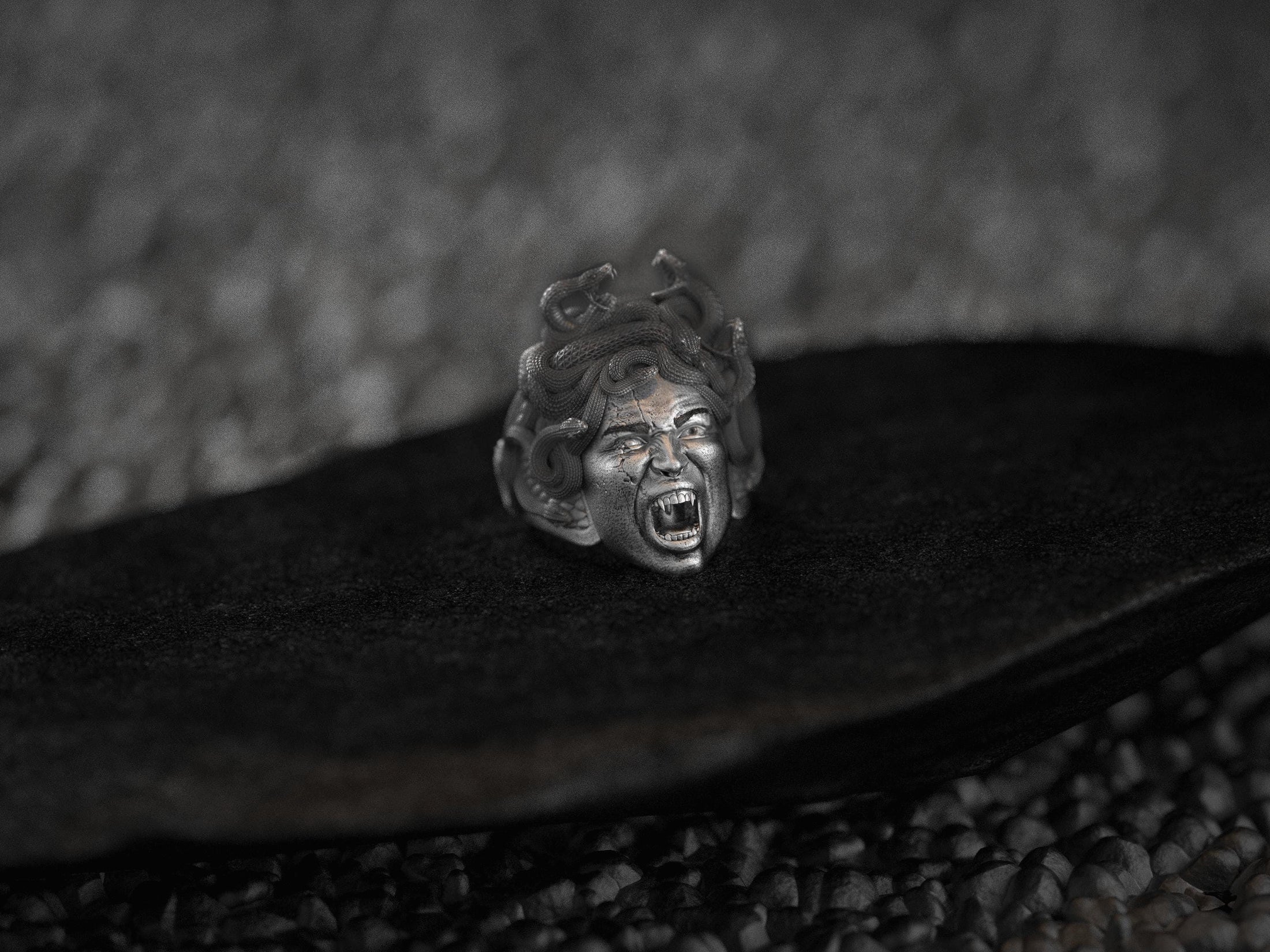 Medusa Gorgon Snake Head Silver Signet Ring – Mythic Goddess Jewelry Unisex Divine Protection Traveler Ring