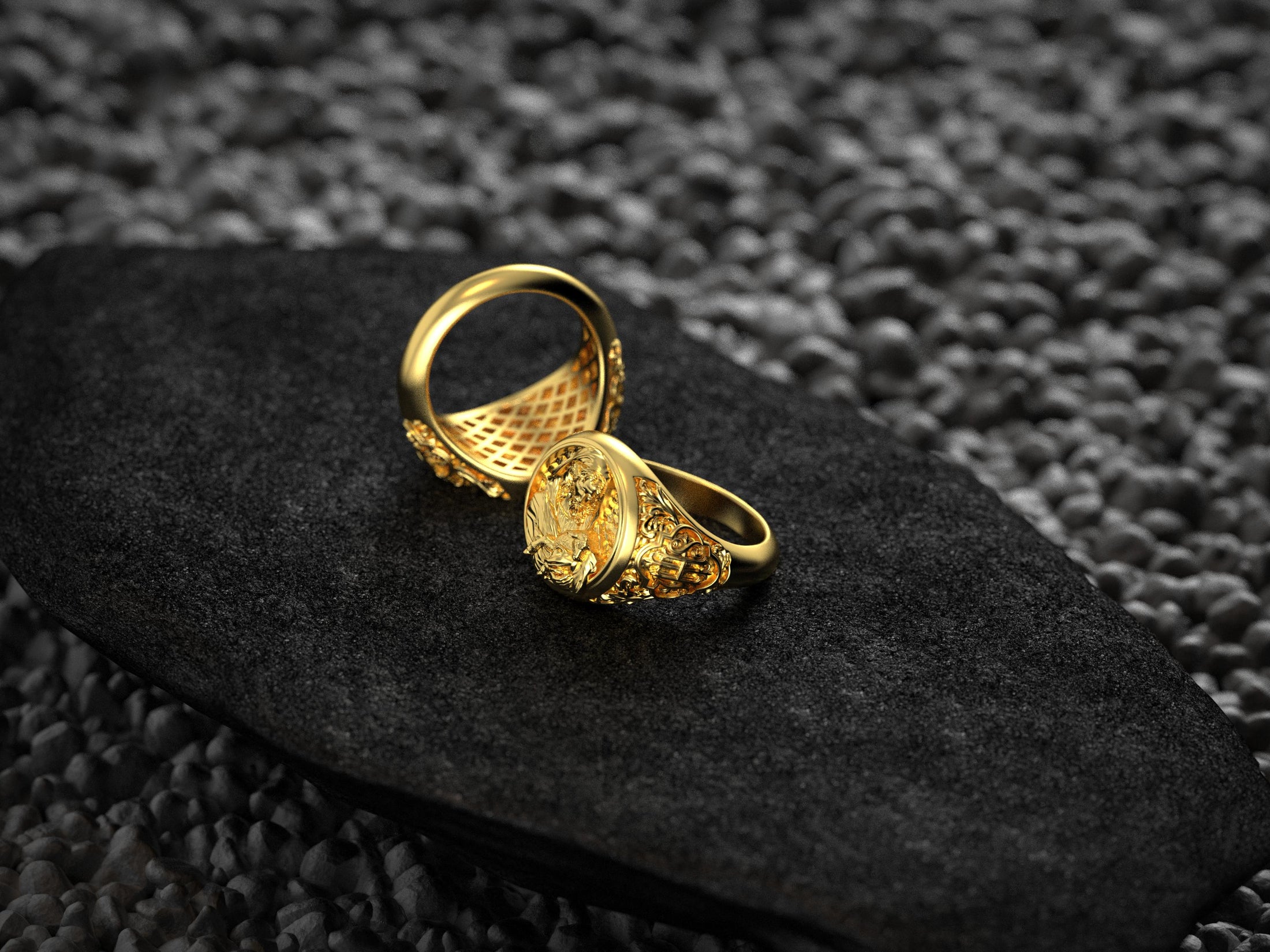 Interior view of the yellow-gold plated ring, showing the smooth polished underside.