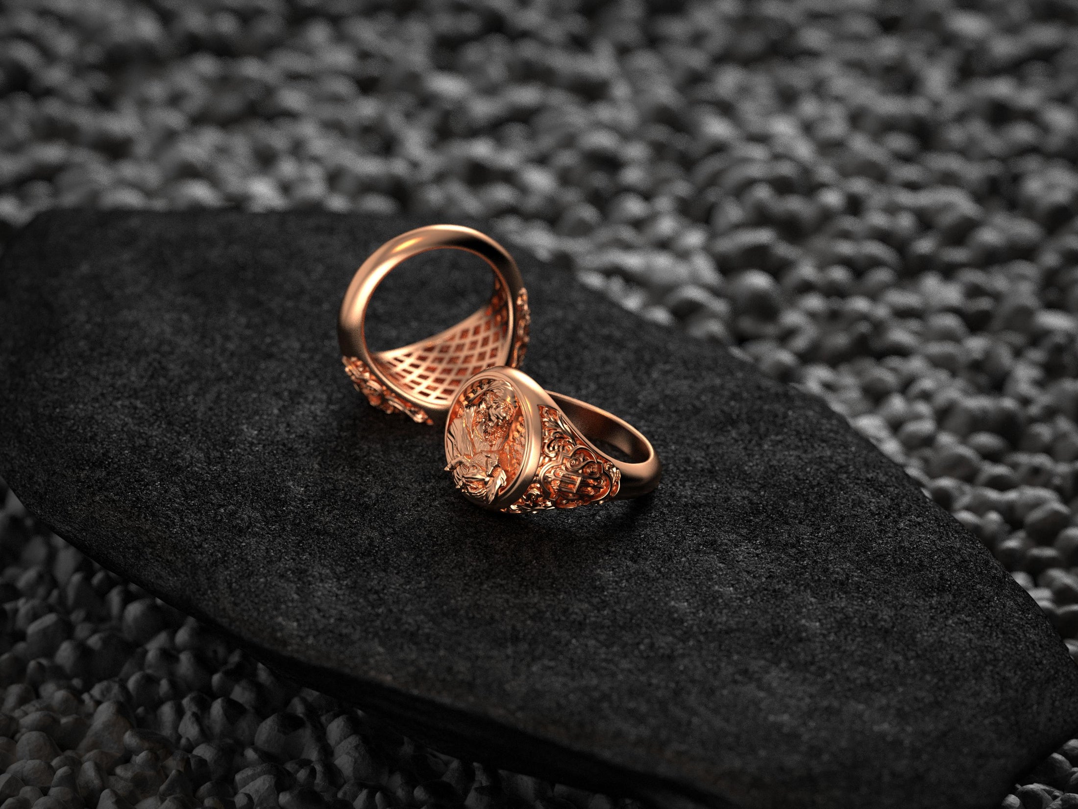 Interior view of the rose-gold plated ring, focusing on the warm plating inside the band.