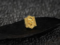 Load image into Gallery viewer, Front view of the ring plated in lustrous 18K yellow gold, emphasizing the hexagonal brickwork and polished band.
