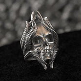 Lich Skull Wizard Ring – Gothic Fantasy DnD Jewelry for Dark Mage, Undead Sorcerer Ring in Sterling Silver