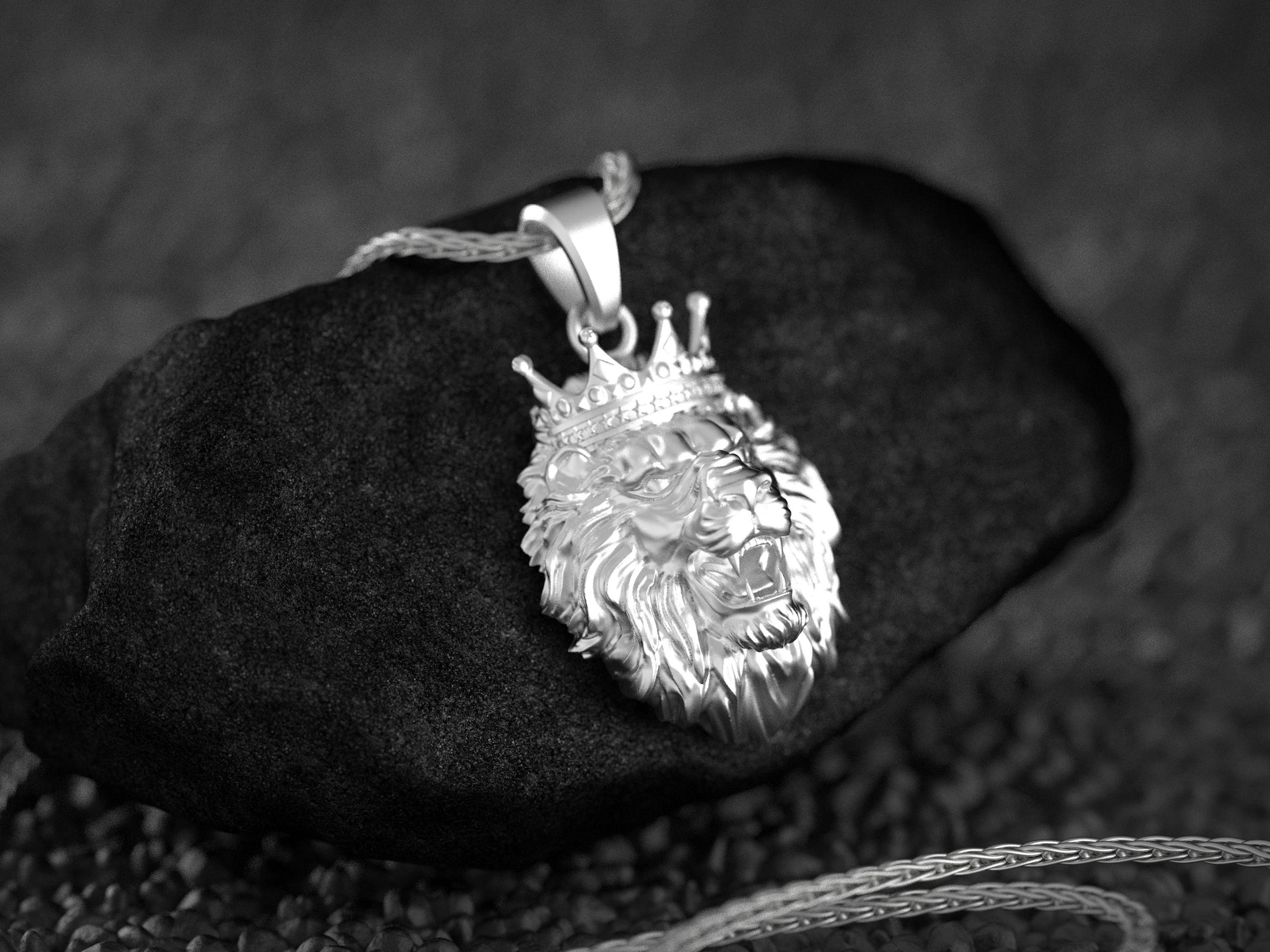 Sterling Silver Crowned Lion Pendant