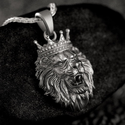 Sterling Silver Crowned Lion Pendant