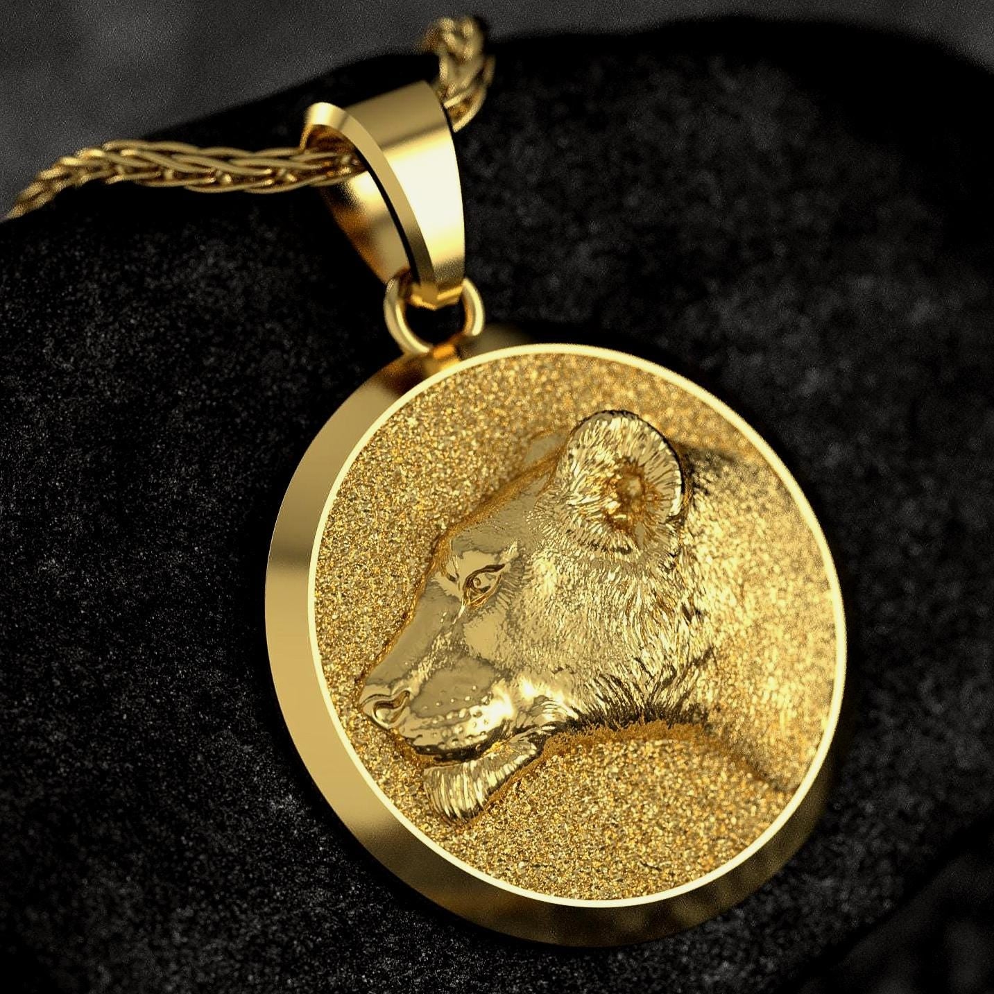 Gold Lioness Pendant - Engravable