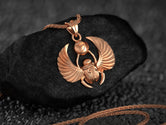 Scarab Horus Ancient Egypt Gift Jewelry Mens Silver Necklace Egyptian Unisex Winged Accessory Pendant Oxidized Gold Plated Beetle