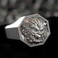 Load image into Gallery viewer, Foo Dog Signet Ring Silver, Chinese Guardian Lion Ring for Men, Feng Shui Protection Statement Jewelry
