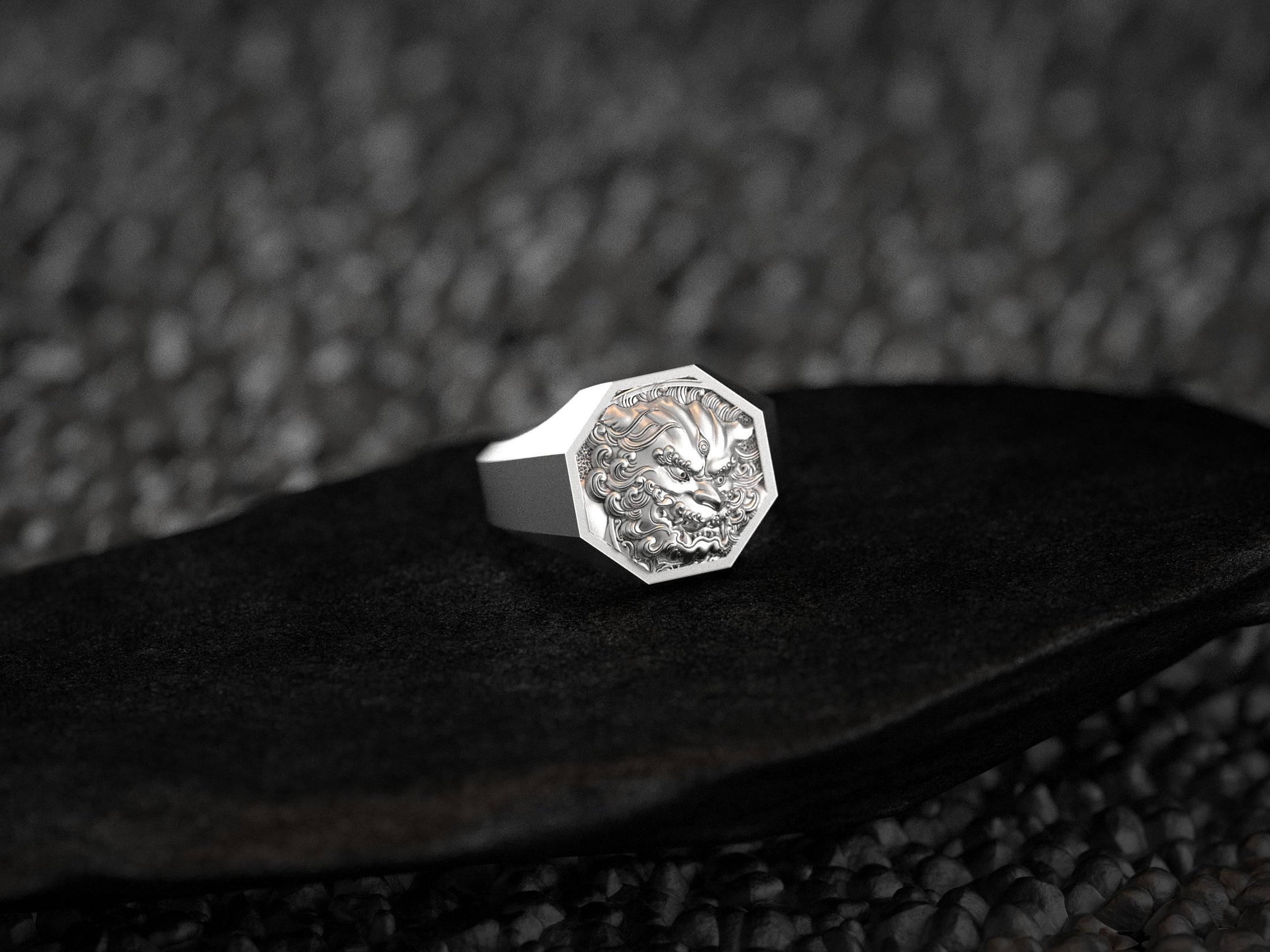 Foo Dog Signet Ring Silver, Chinese Guardian Lion Ring for Men, Feng Shui Protection Statement Jewelry