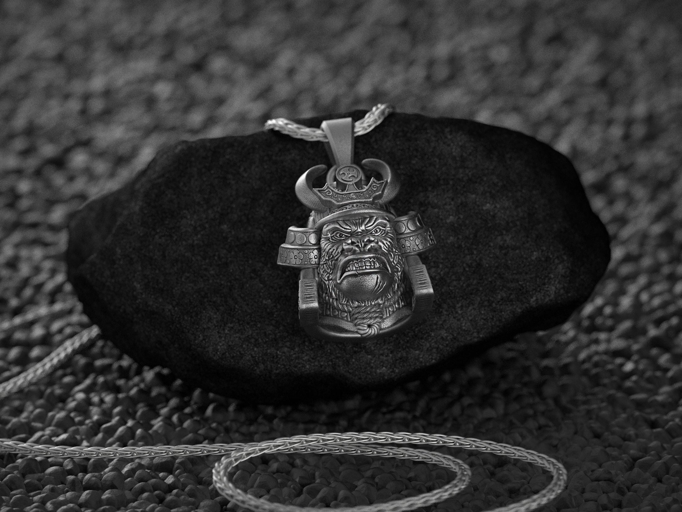 King Gorilla Samurai Helmet Pendant – Fierce Warrior Gorilla Necklace, Japanese Armor, Samurai Warrior Jewelry