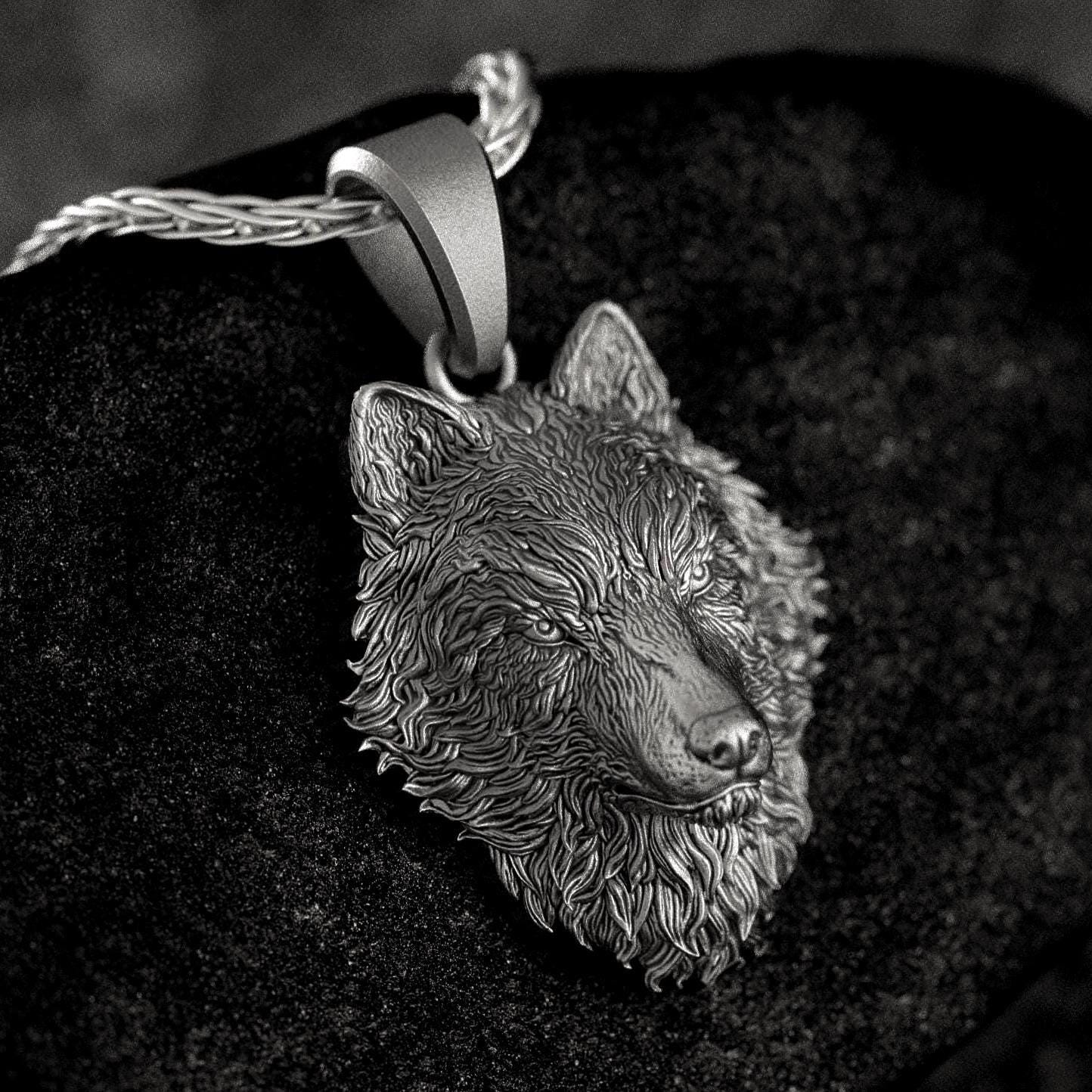 Sterling Silver Wolf Head Pendant