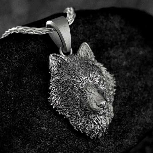Sterling Silver Wolf Head Pendant