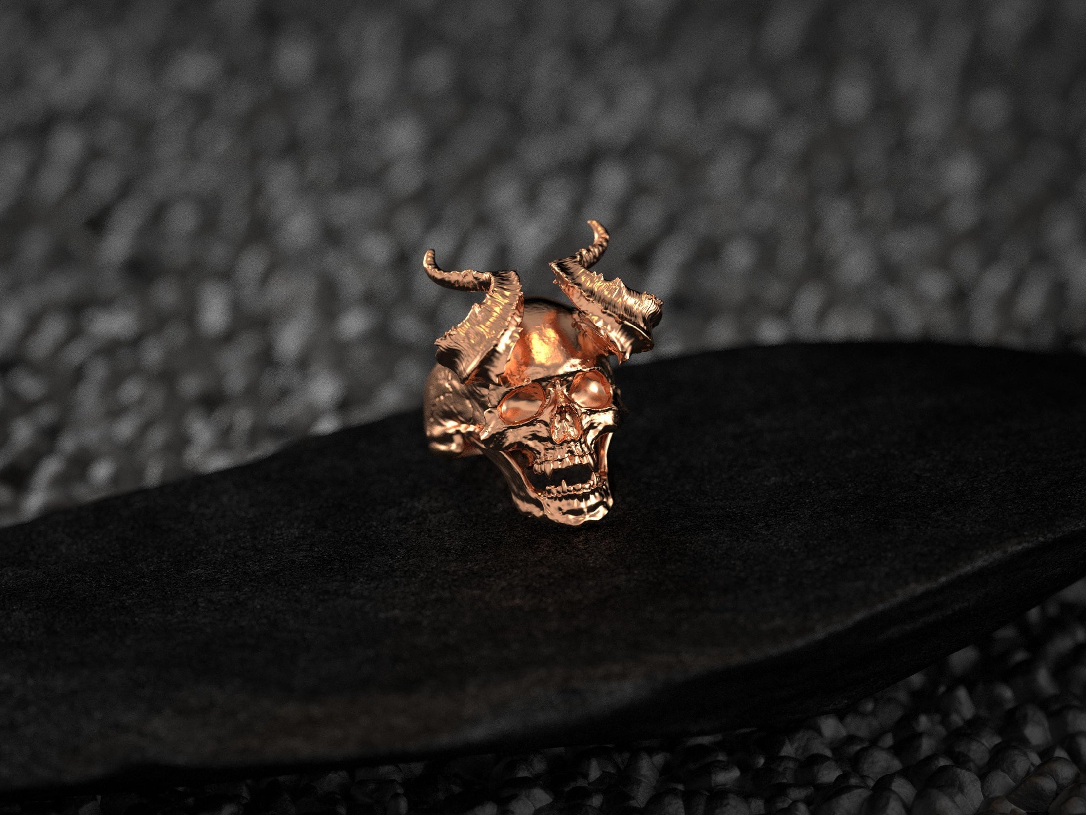 Demon Skull Ring with Horns – Gothic Devil Head Jewelry, Dark Fantasy Biker Ring, Occult Skull Band