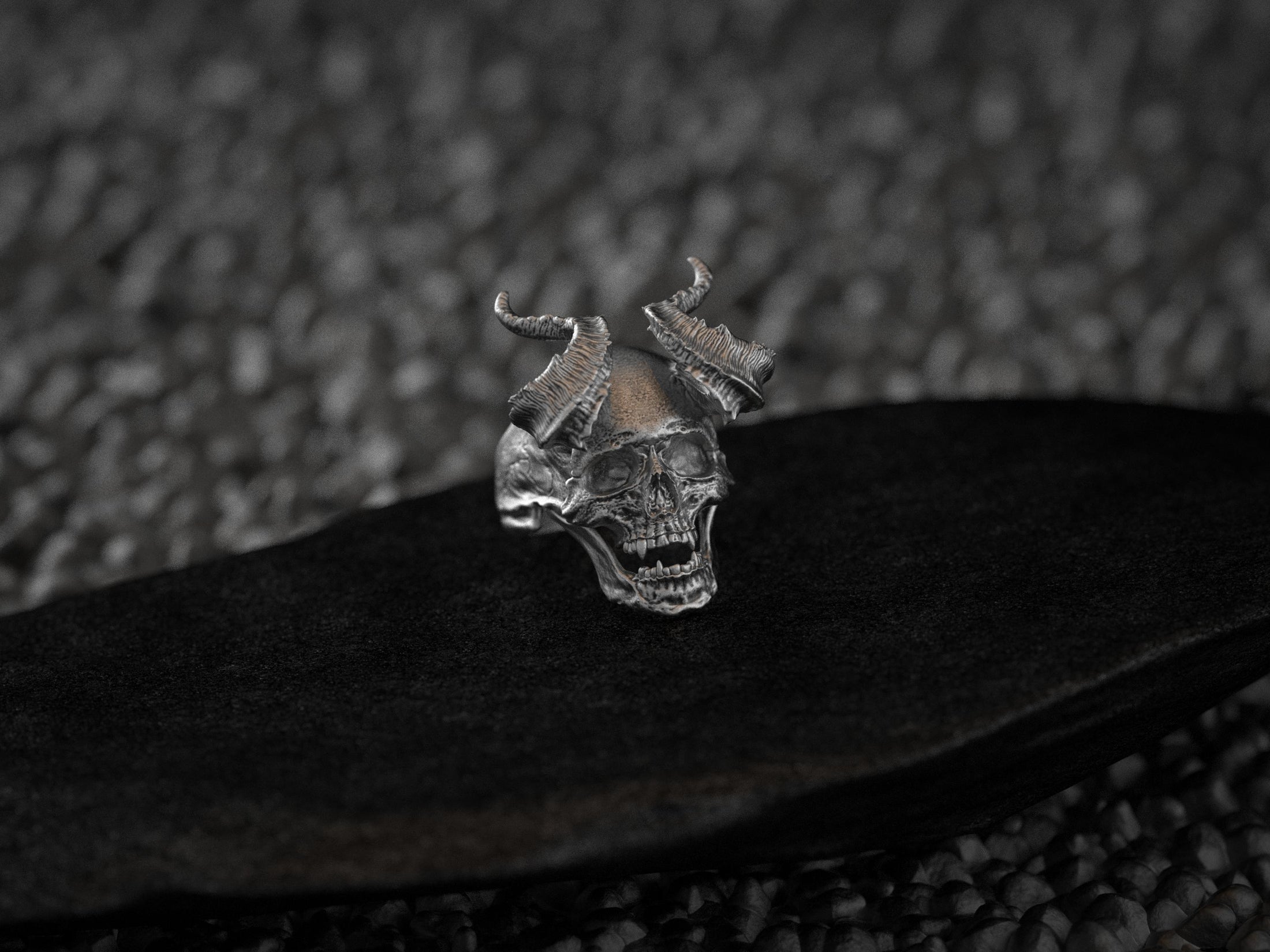 Demon Skull Ring with Horns – Gothic Devil Head Jewelry, Dark Fantasy Biker Ring, Occult Skull Band