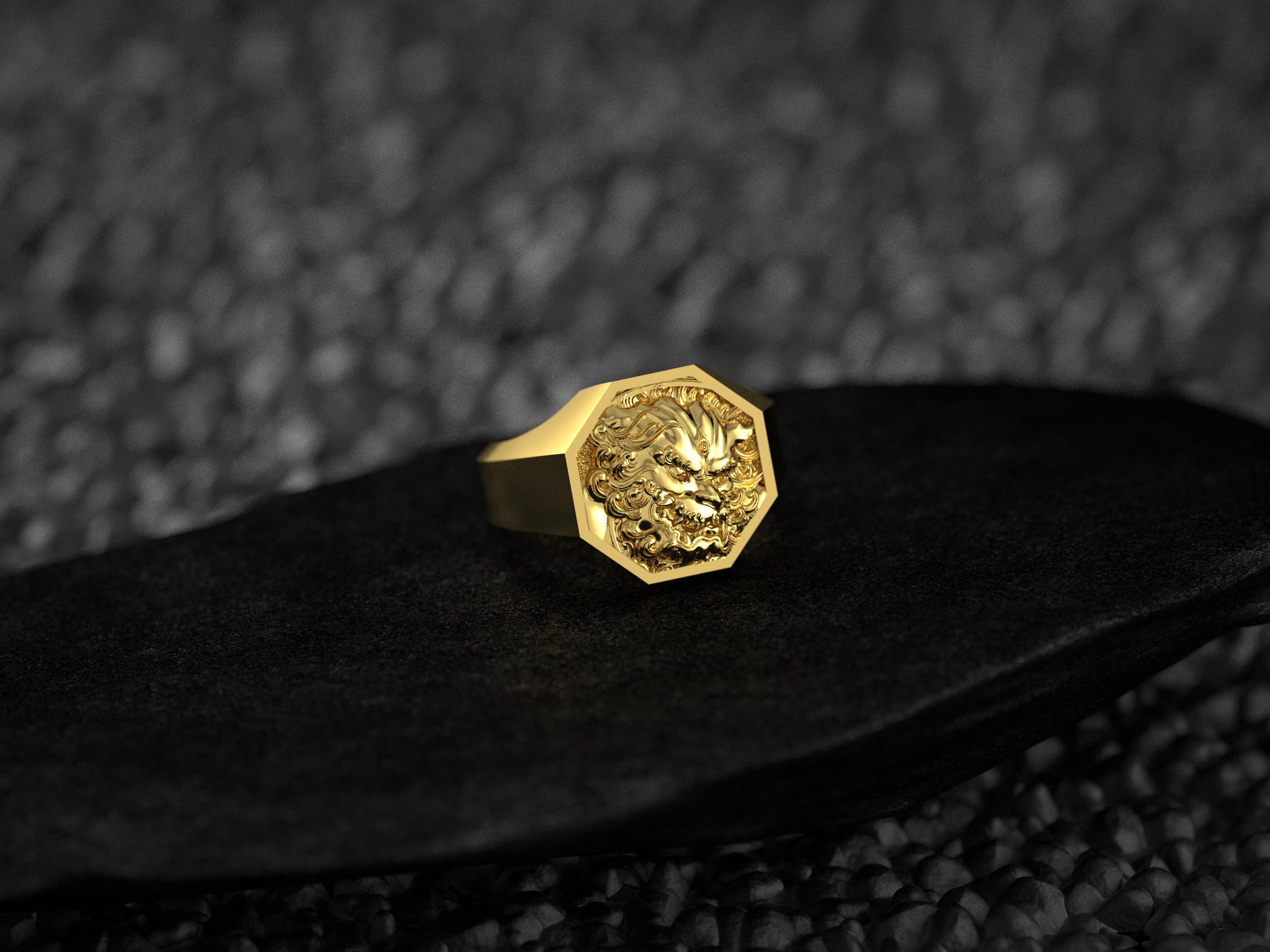 Foo Dog Signet Ring Silver, Chinese Guardian Lion Ring for Men, Feng Shui Protection Statement Jewelry