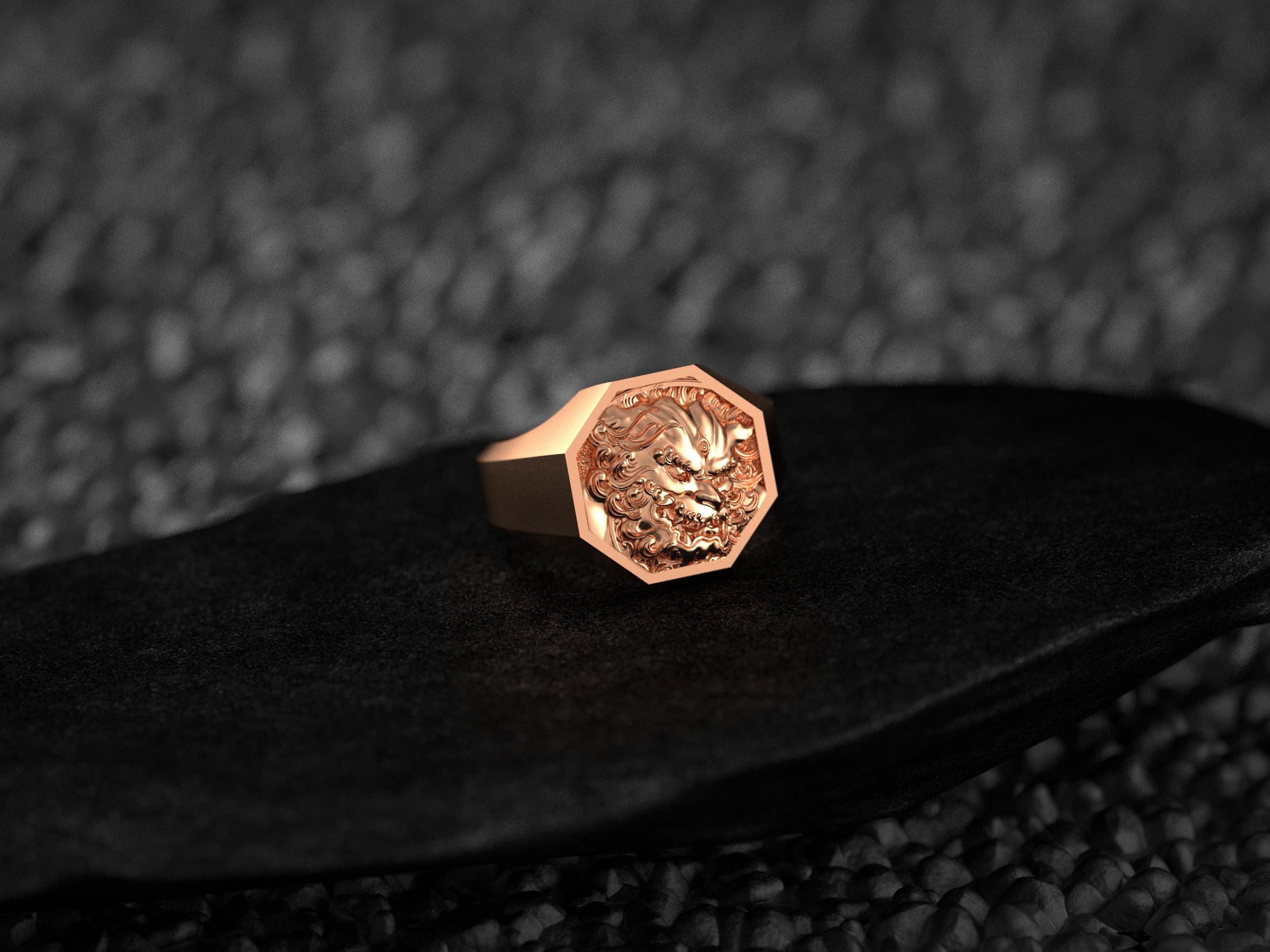 Foo Dog Signet Ring Silver, Chinese Guardian Lion Ring for Men, Feng Shui Protection Statement Jewelry