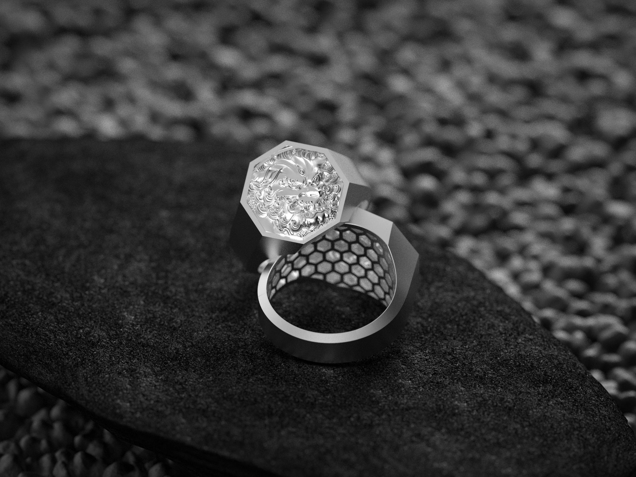 Foo Dog Signet Ring Silver, Chinese Guardian Lion Ring for Men, Feng Shui Protection Statement Jewelry