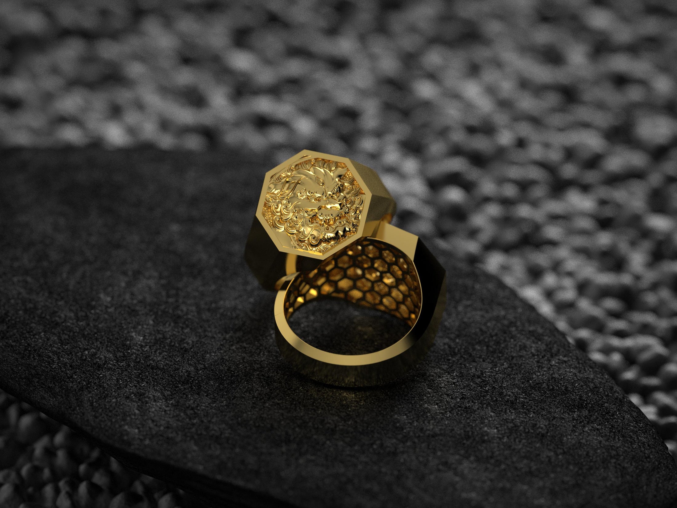 Foo Dog Signet Ring Silver, Chinese Guardian Lion Ring for Men, Feng Shui Protection Statement Jewelry