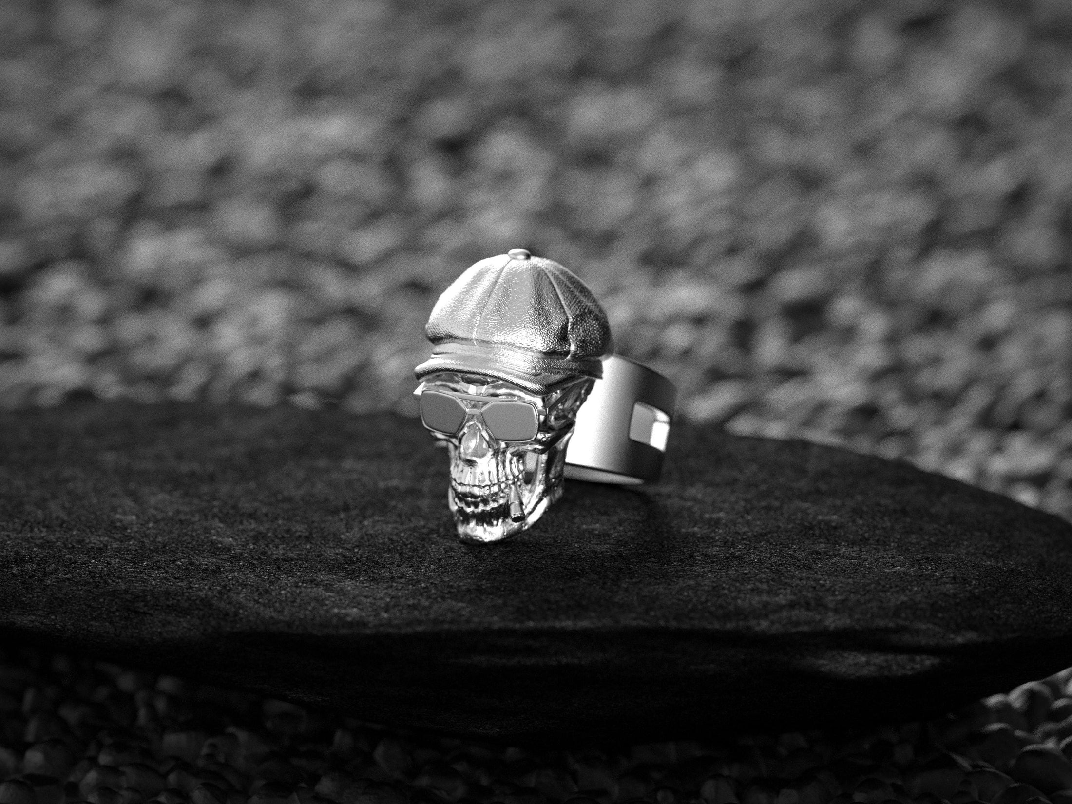 Smoke Skull Ring – Gothic Biker Jewelry, Sterling Silver Skull Band, Dark Smoke Flames Ring, Punk Rock Statement Ring